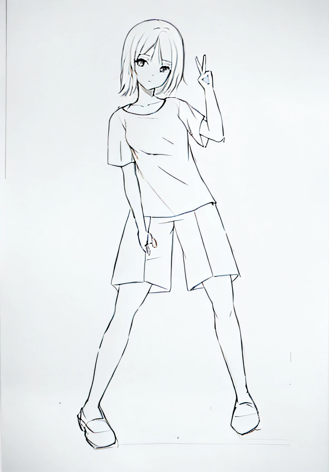 A painting of a girl in a short skirt waving, clean anime outlines, Outline sketch, Simple lines of art, full body portrait of a short!, clean lineart, full body drawing, Line art!!, Full body character drawing, perfect lineart, anime full body illustration, linear art, Line sketch!!, Casual pose, anime pose, Line sketch, contour drawing