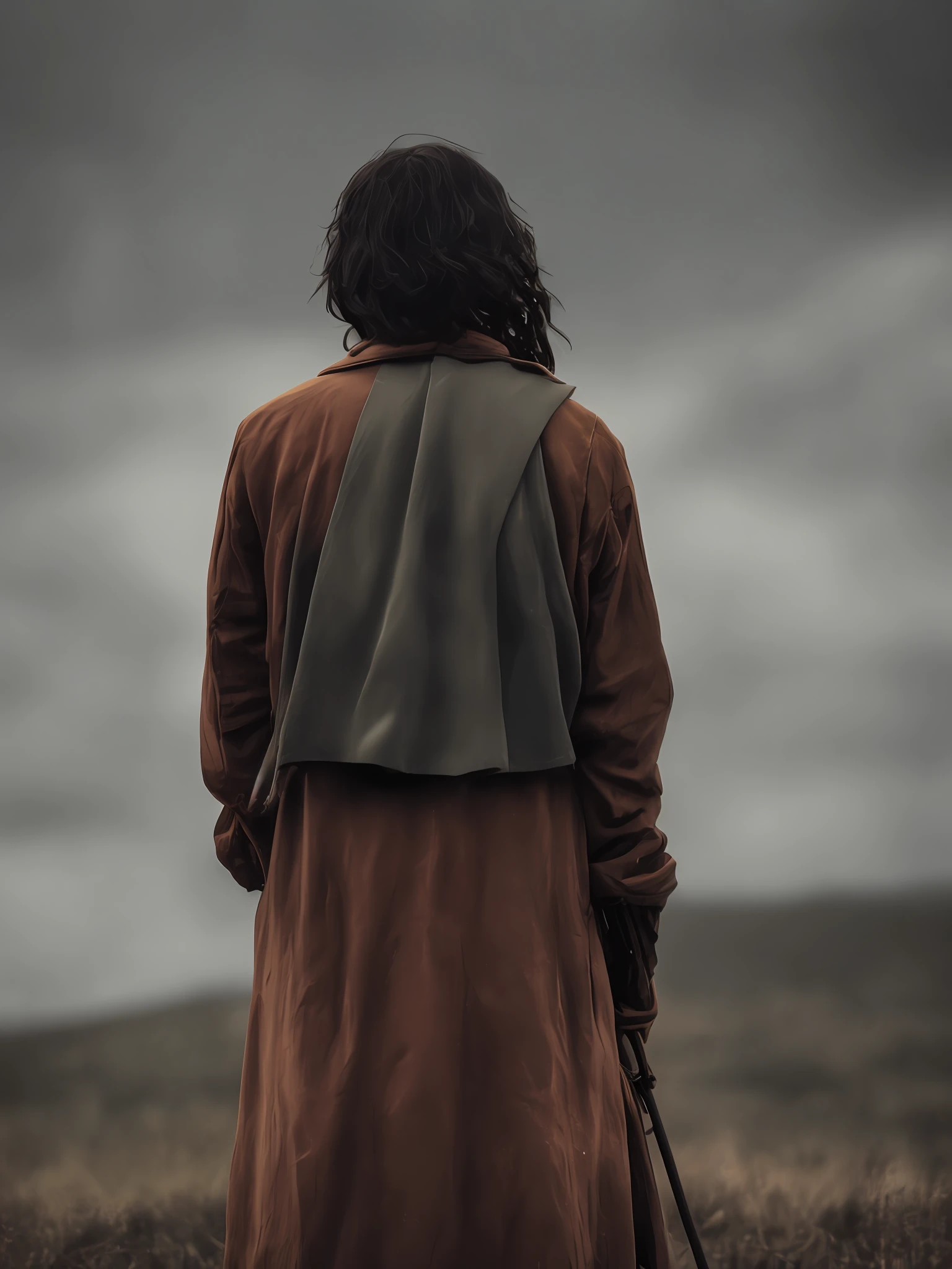 The lonely warrior looked at the untouchable warmth in the bleak cold wind