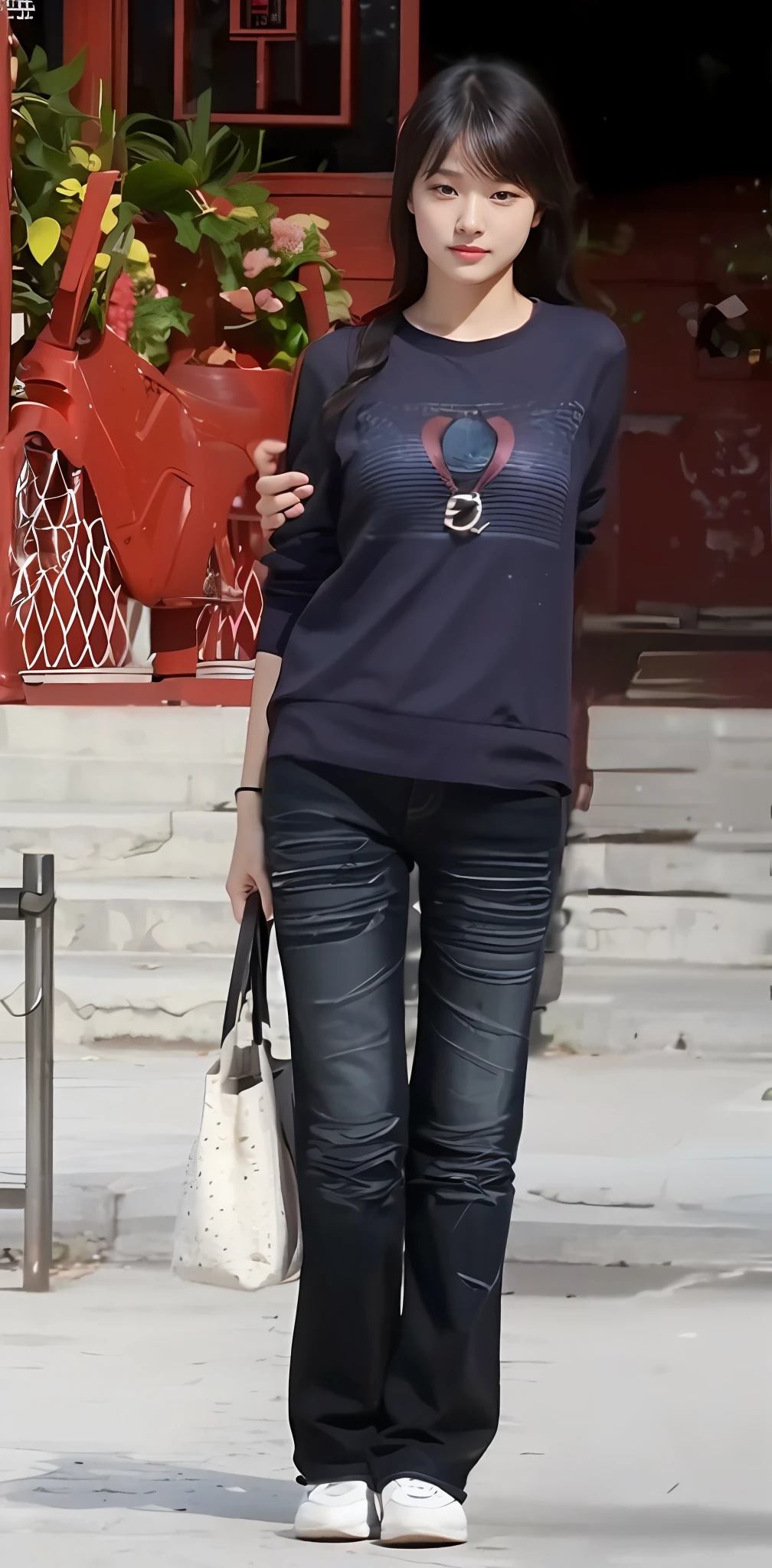 1 beautiful woman taking pictures on the grass of the villa,RAW photos,tmasterpiece,(highdetailskin:1.2),8k ultra high definition,digital SLR camera,gentlesoftlighting,high high quality,filmgrain,富士XT3,20 years old Asian woman,Wear simple clothes,T-shirt and skinny jeans,Detailed clothing details:1.3,perfect body figure,Perfect breasts and nipple bulge,The legs are straight and slender,Branded stylish shoes:0.6,Super detailed facial details and skin,Fair pink face and skin,The skin is pink,with light glowing,二重まぶた,Super detailed eyes,(Gloss on lips, eyeslashes, Glossy face, Best quality, Super high resolution, warm color,Wide lighting, naturalshadow), Sexy, Full body shooting: 1.8