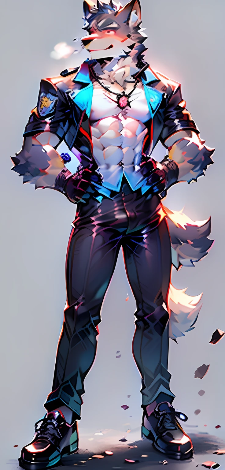 (solo person，Male dogs，Mature male，Abs)，German Shepherd，((brown pubic fur，Beige fur color))，red pupils，police uniforms，American police officer black jacket,werecreature，((独奏))，((with black background))，((Stand up))，（Policing manifestations），serious-expression，Sharp eyes，With gun in right hand，Police pants，（（Men's strong black pvc latex cat black wet appearance full tights））
