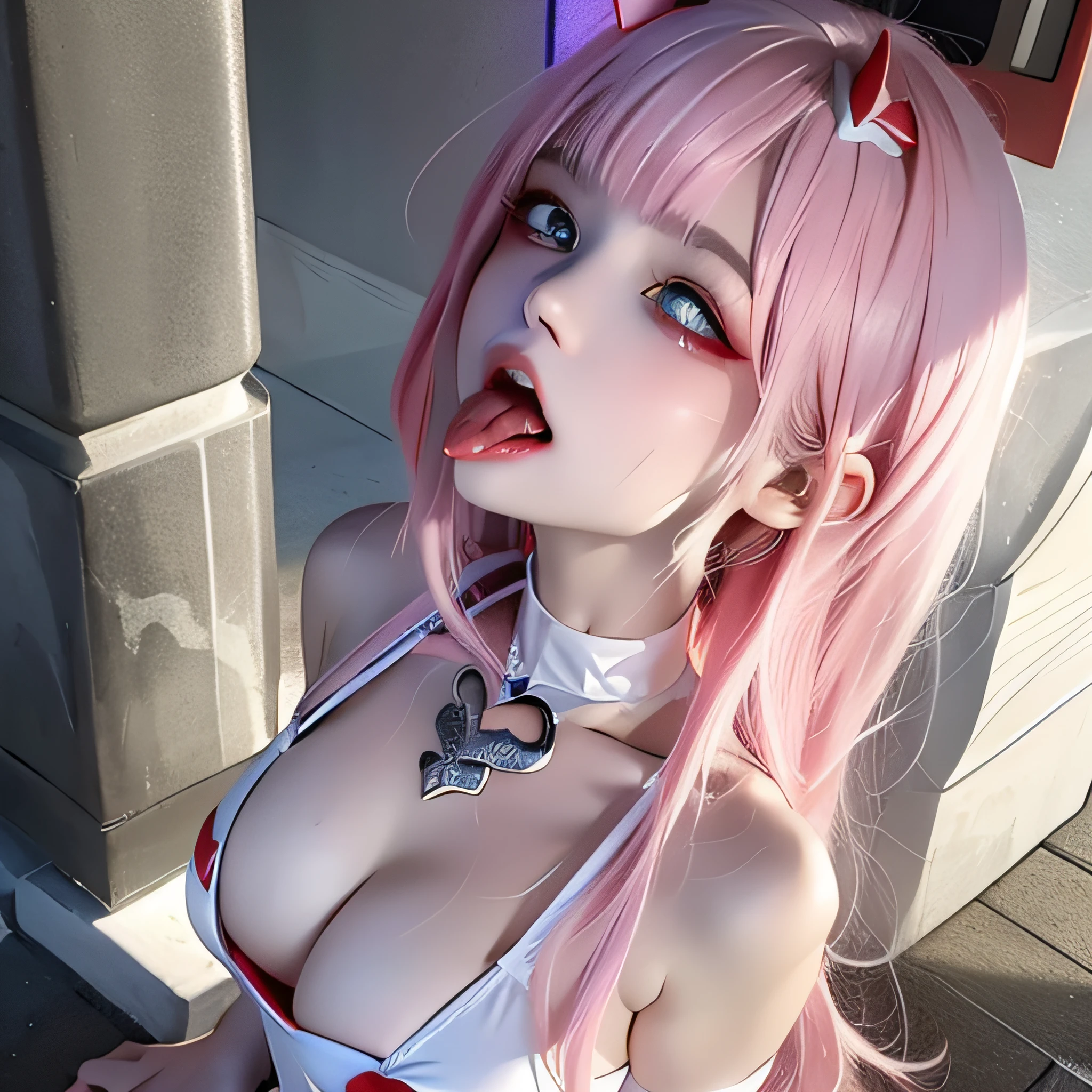 1girl, (sticking out her tongue out), (tongue), ultra high res, photorealistic, best quality, 8k resolution, masterpiece, cat ears, ((choker, latex, tight swimsuit)), tank top, ((close up face view)), (ahegao), kneeling, oh face, Open your mouth wide, Stick out your tongue to receive, One hand in your mouth, Ecstasy, (White liquid on your face), Face up, Shoot from above, (White liquid dripping from your mouth), Tongue sticking out, (White liquid accumulation on the tongue), ecstatic look, a large amount of white liquid in the mouth, white liquid on the chest, delicate fingertips, complicated fingertips, nsfw, eyes roll back, eyes up, zero two