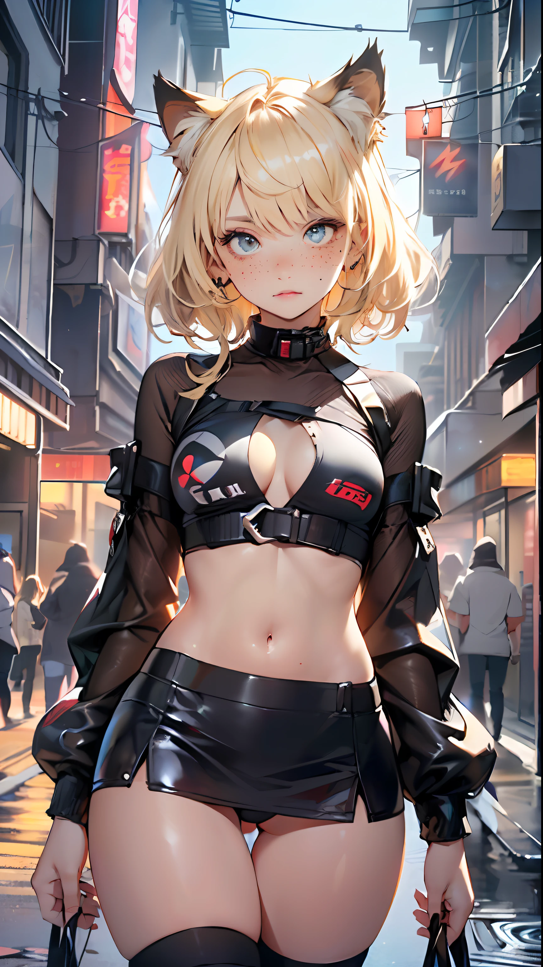 cute little cat loli,(((little loli,small tiny body,petite))),(((6 ))),((anime little cat loli with extremely cute and beautiful blonde hair walking down the street)),(((cat girl,anthro furry cute,cat-girl))),(((cat ears,cat ears on head,big cat ears))),
(((flat chest))),(((blonde hair:1.35,messy blonde hair,colored inner hair,ear breathing,))),((heterochromia,eye1 yellow,eye2 orange,perfect eyes,upturned eyes:1.3,beautiful detailed eyes,finely detailed beautiful eyes:1,big highlight on eyes:1.2,slanted eyes)),(((freckles on the face,freckles,freckled girl))),(((lustrous skin:1.5,bright skin: 1.5,skin tanned,shiny skin,very shiny skin,shiny body,plastic glitter skin,exaggerated shiny skin))),(delicate detailed fingers,detailed body,detailed arms,human hands,(detailed face)),
cute,slutty,,erotic,(((nsfw))),
zettai ryouiki,revealing clothing,show skin,((rave shirt,neon shirt,rave mini-skirt,visible thong straps)),(wearing a rave outfit:1.3,rave clothes,semi-naked,with little clothing,),(detailed outfit,detailed clothes),
(dynamic pose:1.0),solo focus,embarrassed,centered,scale to fit dimensions,Rule of thirds,
outdoors,((night view)),(cyberpunk night street Background: 1.5,dark sky,alleyway,lonely alley,thick clouds,detailed background:1.25),
(best quality),(high resolution),(sharp focus),(ultra detailed),(extremely detailed),(extremely high quality artwork),8k_wallpaper,(extremely detailed CG 8k),(very fine 8K CG),((hyper super ultra detailed perfect piece)),flawless,(((masterpiece))),illustration,vibrant colors,(intricate),High contrast,Selective lighting,Double exposure,HDR (High Dynamic Range),Post-processing,Background blur,