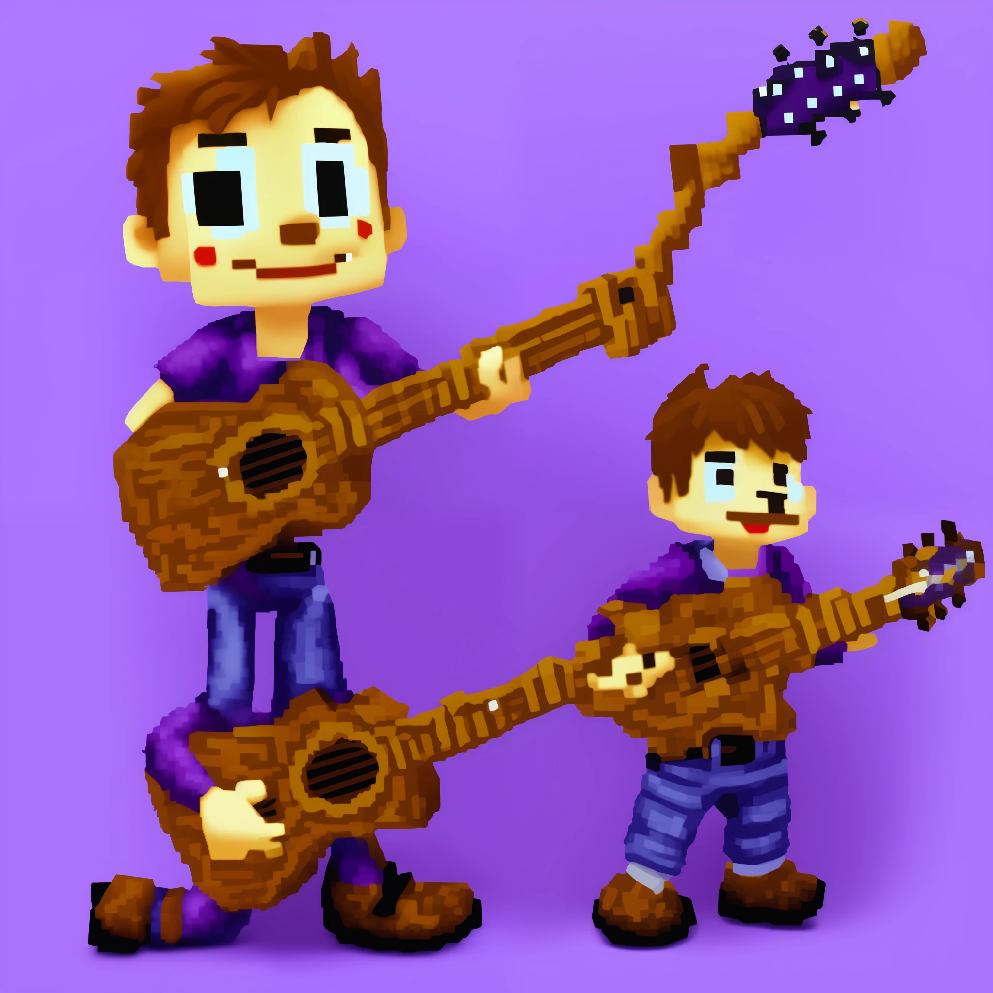 coelhinho, Purple, animatronic, com uma guitarra. 2D pixel art