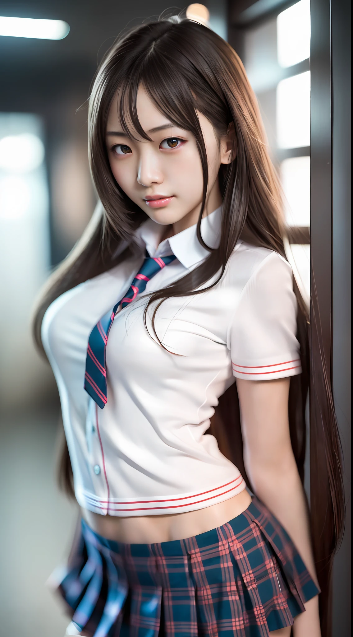 (ultra high definition), (maximum quality), (cinematic), (8k), (Japanese Girl), (extremely beautiful), (alone), ((full body)), (very slim), (very detailed face), (very detailed eyes), (realist eyes), (perfect body), (studio lighting), (side view), (sexy), (malicious smile), (soft skin), (very long hair), (short school uniform)