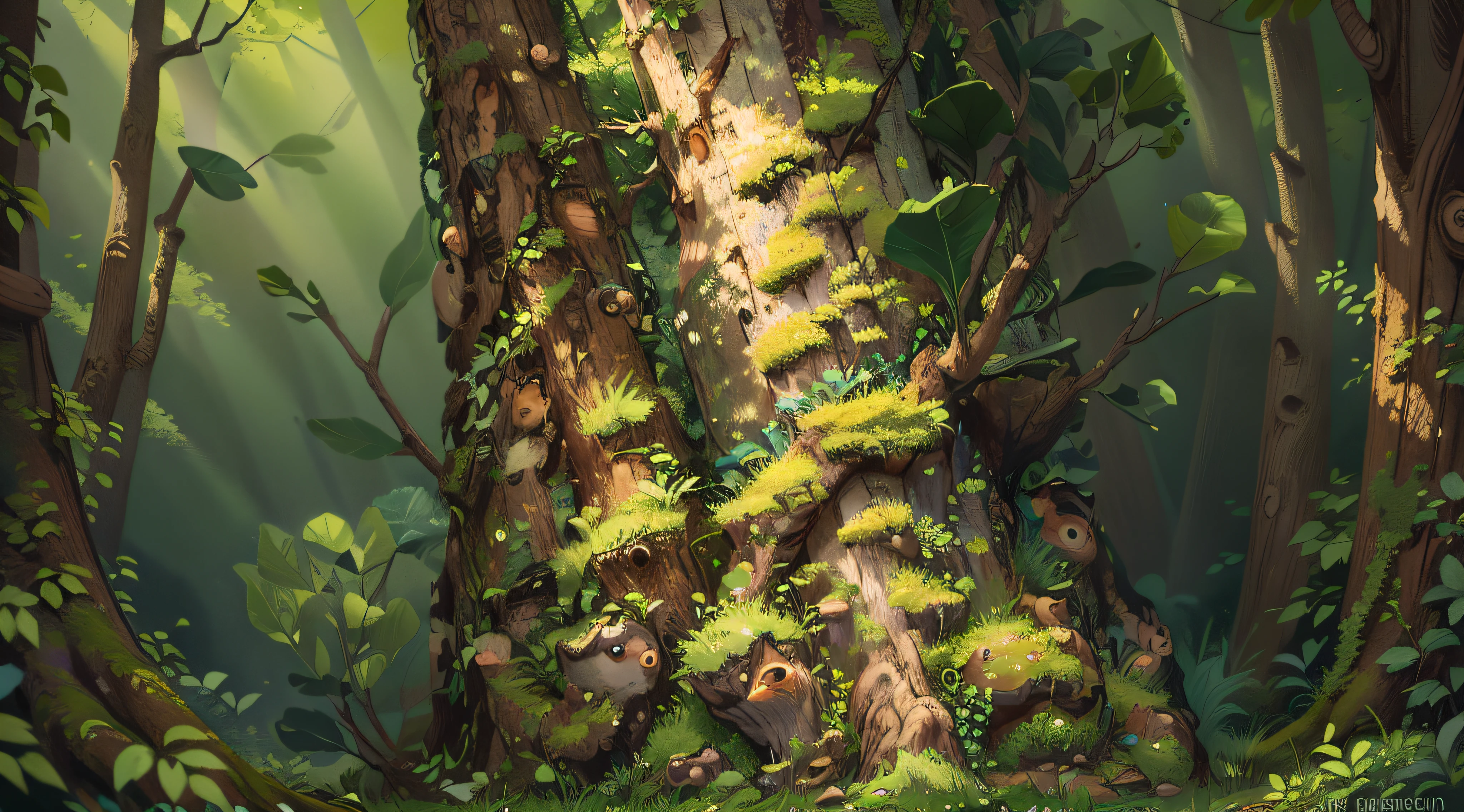 tree trunks,foliage