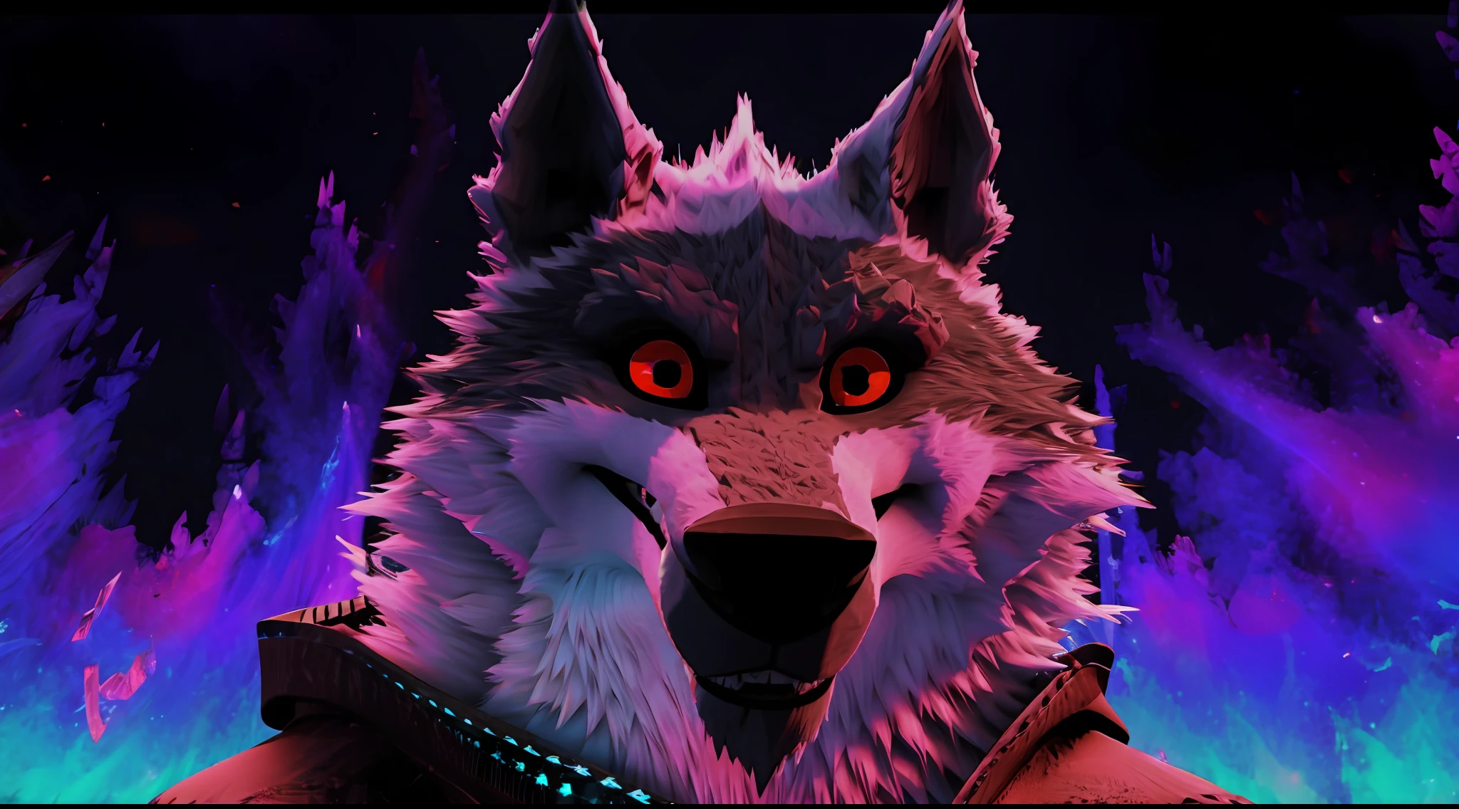 Death Wolf Facebook cover photo looking at the viewer very serious and with a great hatred in their red and dark eyes 3D ULTRA HD 8K