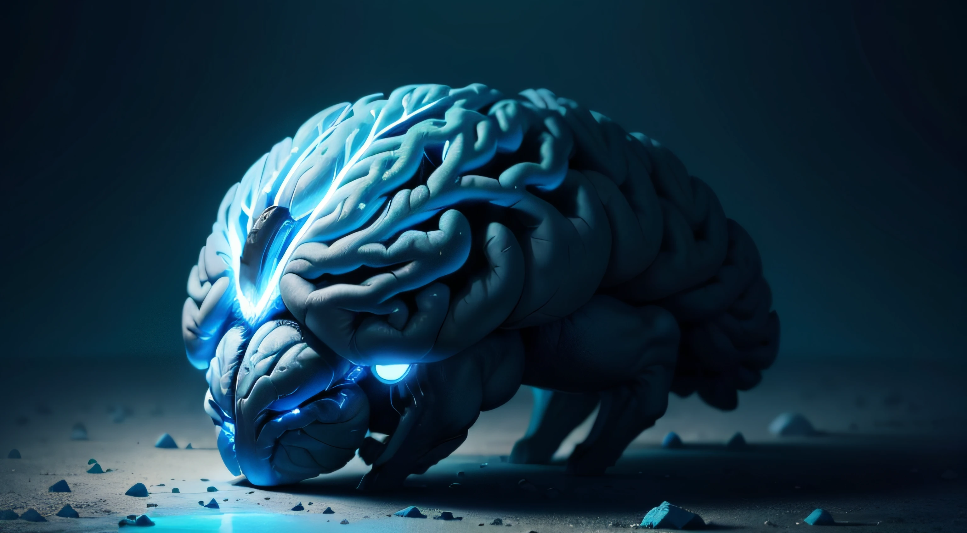 A blue brain in a dark environment, neural, neuropsicologia