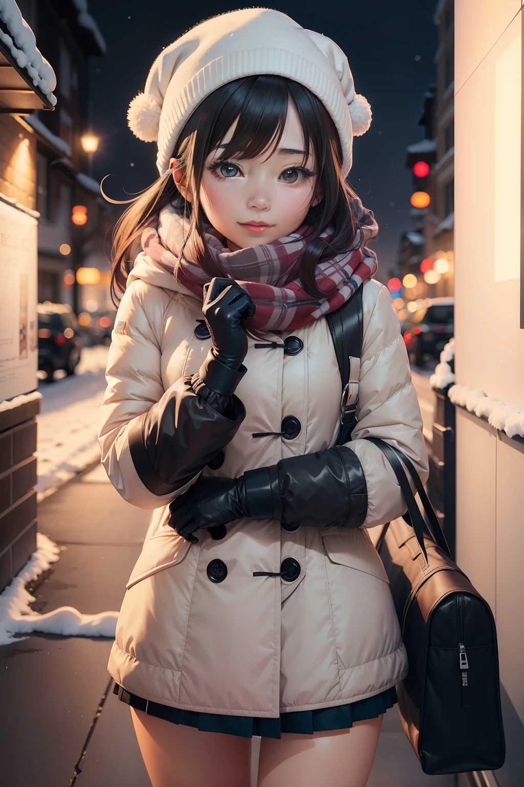 Anime girl in winter coat with scarf and gloves, inspired by Yuki Ogura, charming anime girls, In an anime style, inspired by Tsubasa Nakai, inspired by Rei Kamoi, marin kitagawa fanart, an anime girl, inspired by Takehisa Yumeji, pretty anime girl, anime style portrait, anime style character