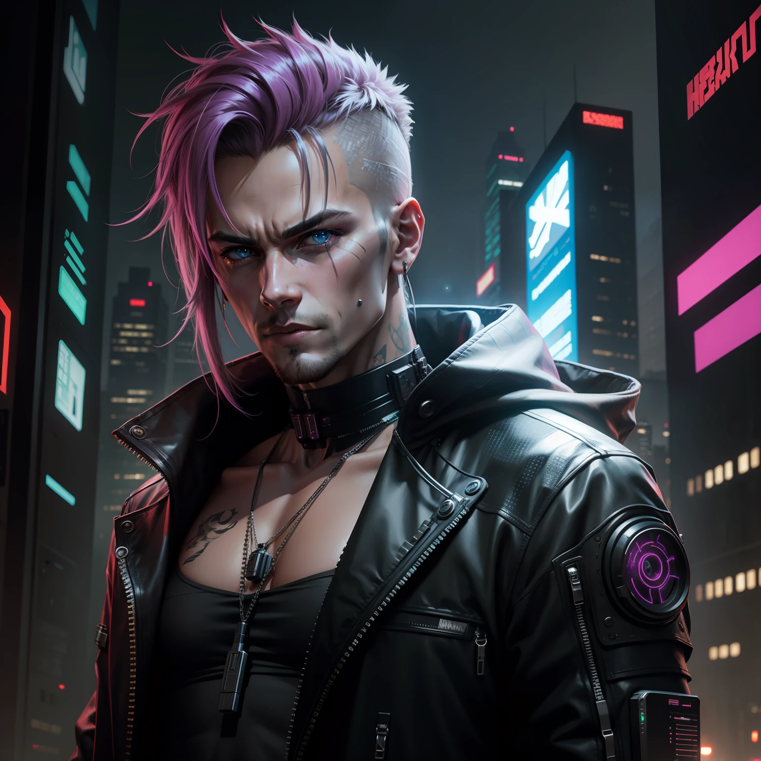 Cyberpunk look, realistic, male, full hd,