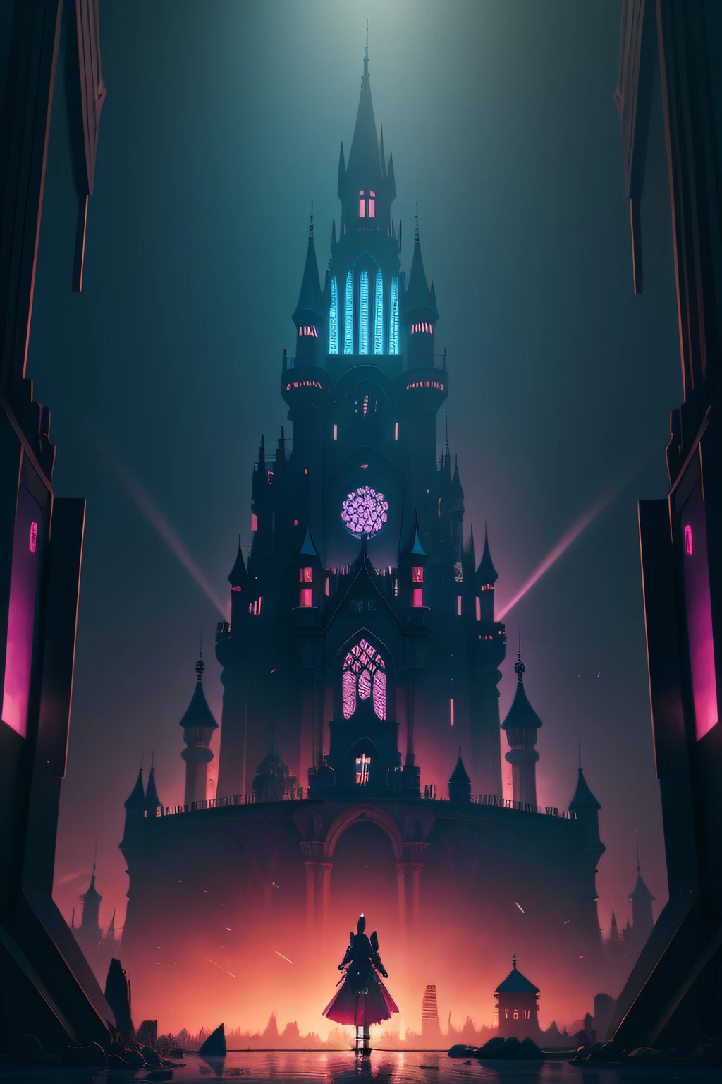 Cyberpunk, 8K resolution,A rabbit, castle, the rose sea, dream,pixel style