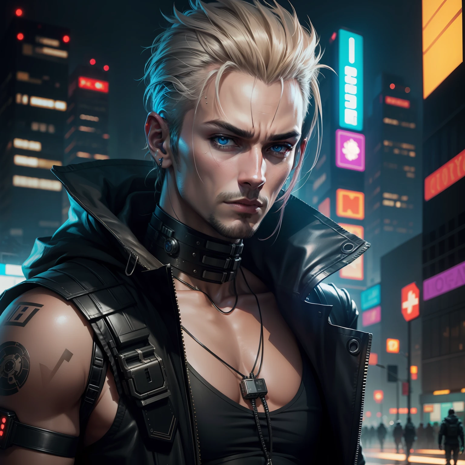 Cyberpunk look, realistic, male, full hd,