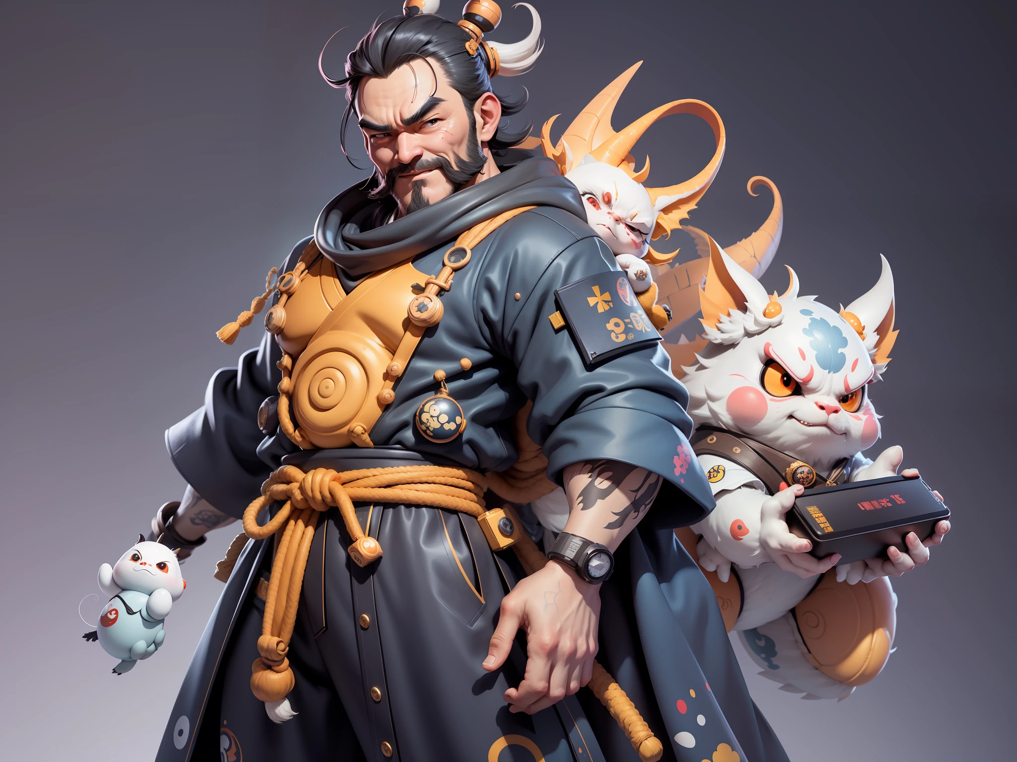 (Daisaku),(Need),(Super meticulous),(full bodyesbian:1.2),Japanese ukiyo-e girl，japanese geisha，Beautiful，Oriental dragon，Aeolian Thor，Raised sexy，爆乳，Oriental face，TV Anchor，Bust portrait illustration，Alone，In black suit，a blue tie，The face is slightly chubby，The face was clean，without a beard，Black super short hair，Black eyes，Smile confidently，3C computer sub-products，iPad， iphone，Digital painting，3D character design by Mark Clairen and Pixar and Hayao Miyazaki and Akira Toriyama，The illustration is a high-definition illustration in 4K resolution，With very detailed facial features and cartoon-style visuals。