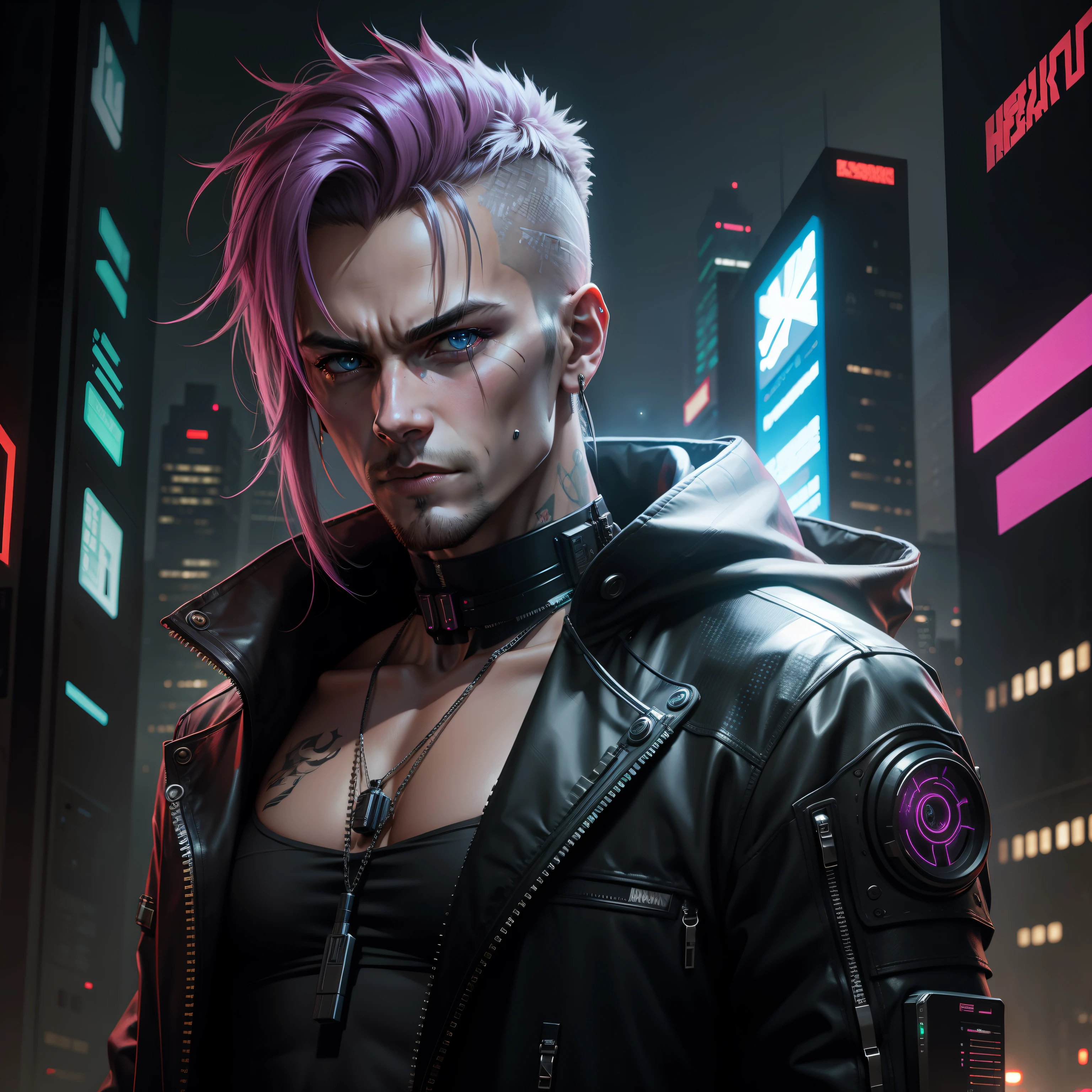 Cyberpunk look, realistic, male, full hd,