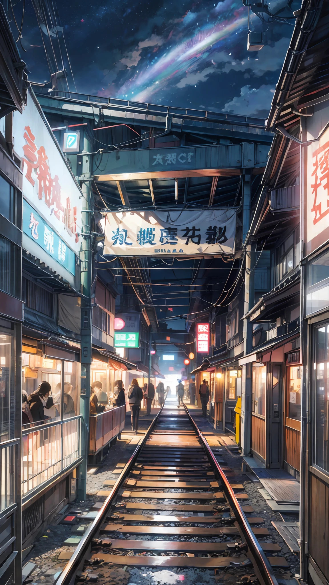 High quality masterpiece, landscape, anime train passing through bodies of water on tracks, bright starry sky. BREAK Romantic train, pixiv, concept art, lofi art style, reflection. by Makoto Shinkai, lofi art, Beautiful anime scene, BREAK Anime landscape, detailed scenery —width 672, in style of Makoto shinkai, style of Makoto shinkai, enhanced details, BREAK,Detailed,Realistic,4k highly detailed digital art,octane render, bioluminescent, BREAK 8K resolution concept art, realism,by Mappa studios,masterpiece,best quality,official art,illustration,ligne claire,(cool_color),perfect composition,absurdres, fantasy,focused,rule of thirds
