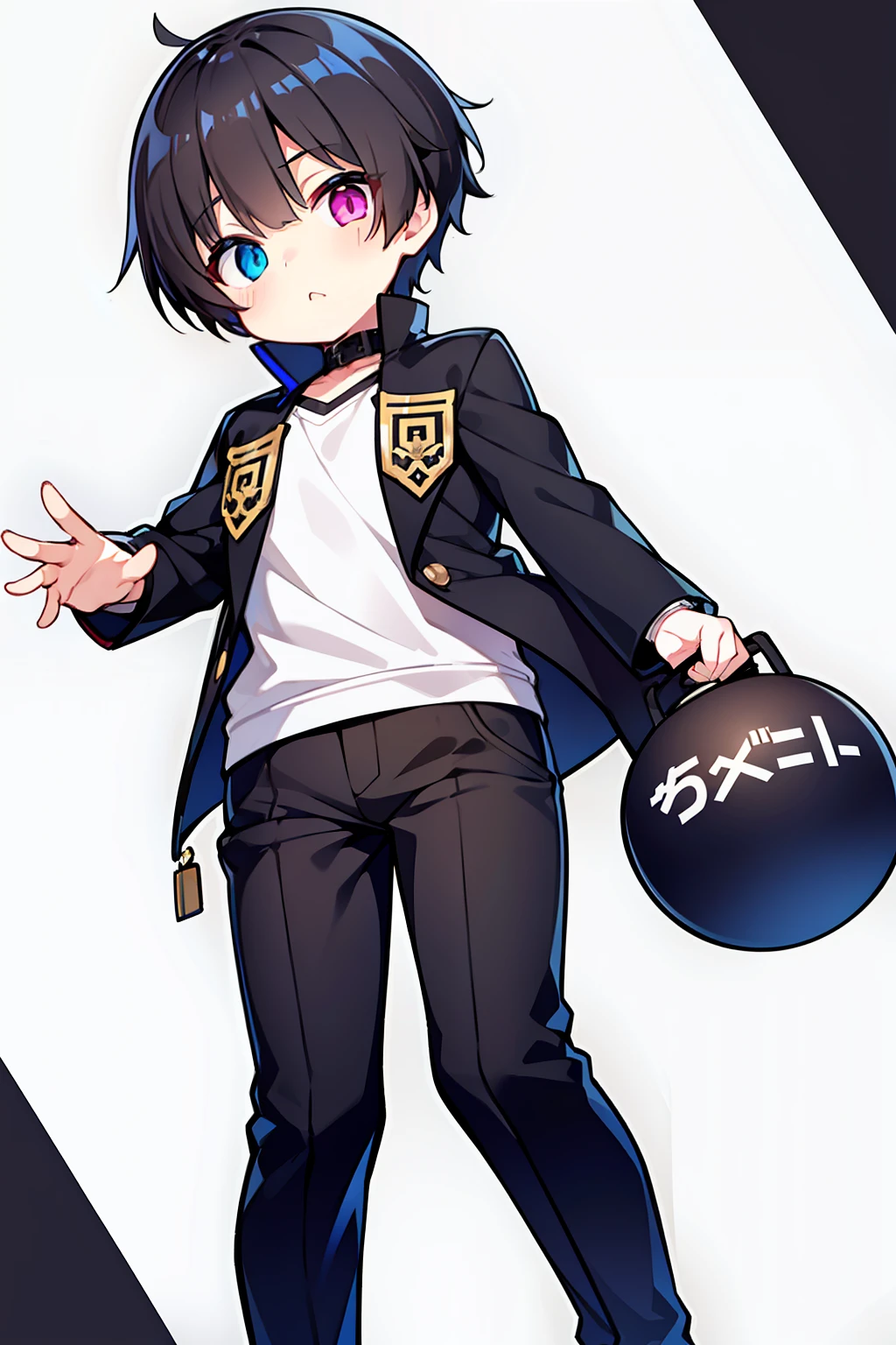 neuter　male child　A dark-haired　short-haired　Heterochromia　kawaii