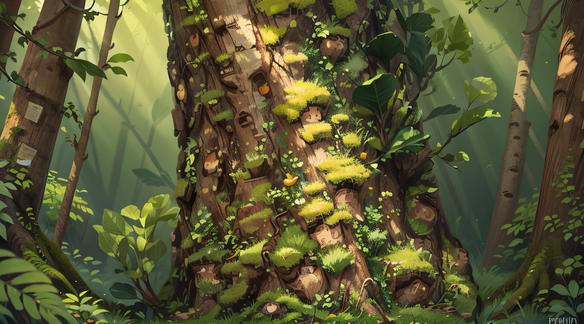 tree trunks，foliage