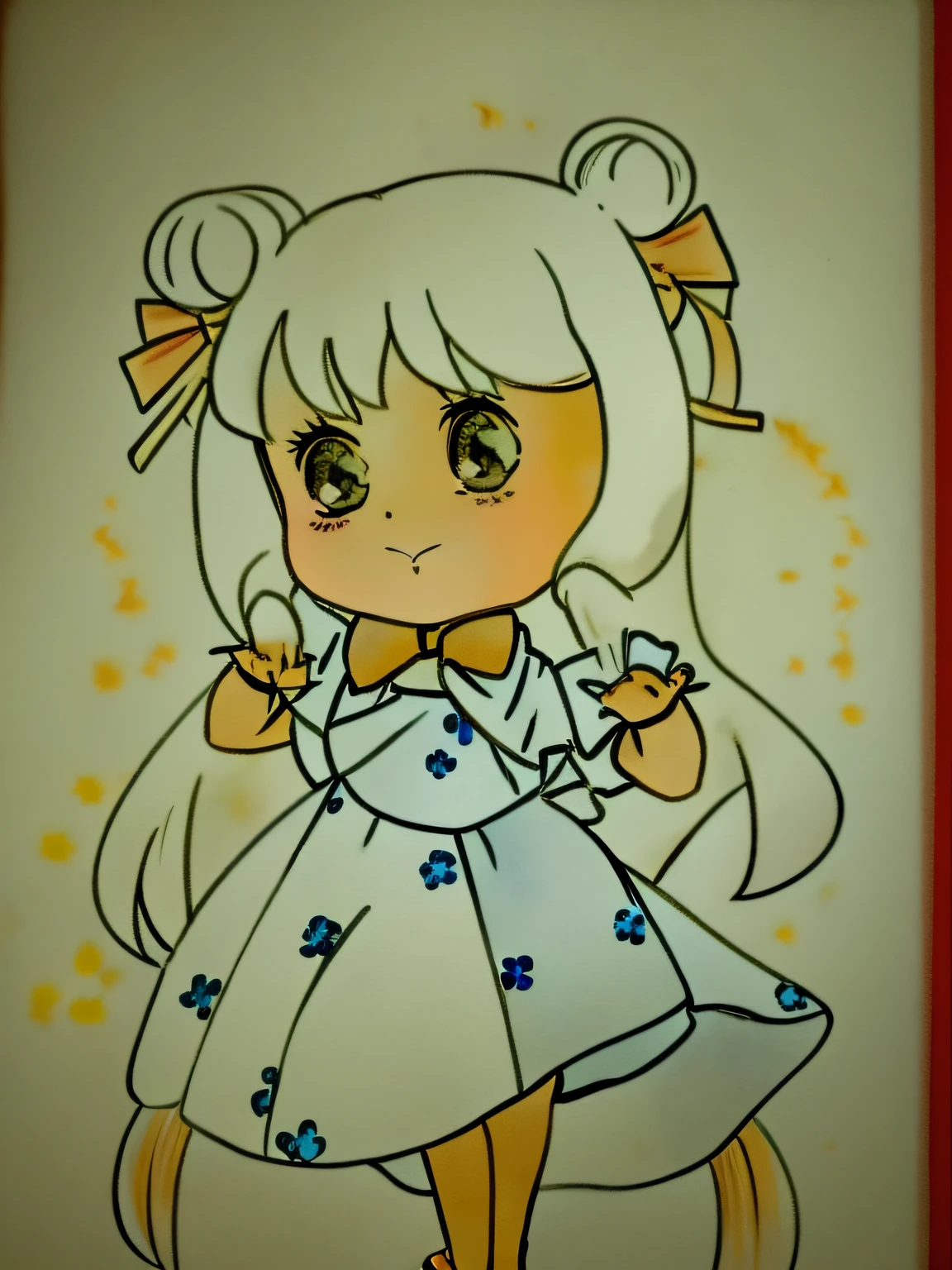 A girl with a bow and a dress,Vintage 7 0 s anime watercolor, portrait of magical girl, li girl, Cute anime style, anime chibi, inspired by Rumiko Takahashi, Anime Paintings, inspired by Takehisa Yumeji