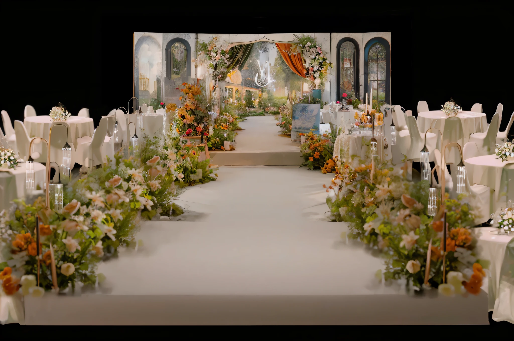 opulent ,Beautiful rendering,hyper HD,Hyper-realistic,,French wedding scene,CG rendering,lavishly decorated,enscape render,,,Wedding,opulent,high qulity,with details,Oil painting feeling,florals,