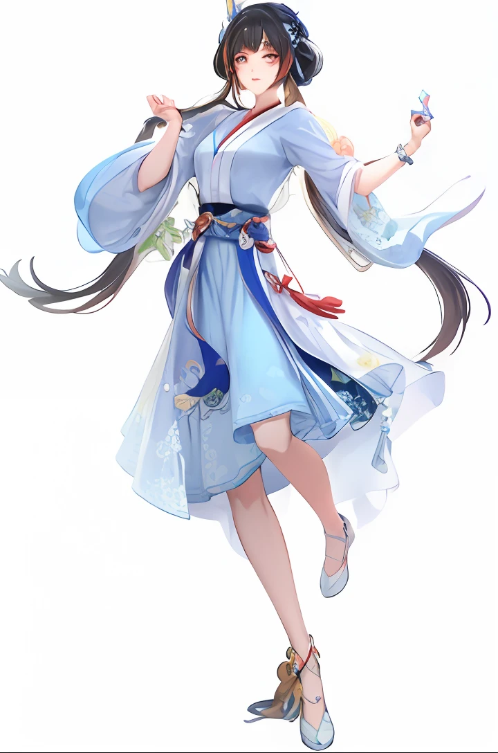 A woman in a blue dress holds playing cards, full-body xianxia, Onmyoji detailed art, Keqing from Genshin Impact, heise jinyao, cute anime waifu in a nice dress, onmyoji, Ayaka Genshin impact, dressed with long fluent clothes, flowing magical robe, zhongli from genshin impact --auto