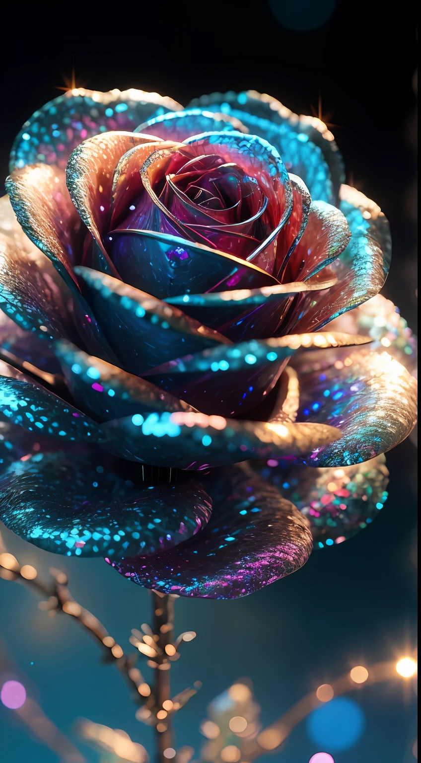 Crystal rose, fanciful, starrysky, cleanness, glittery, splendor, Colorful, Amazing photography, dramatic  lighting, photo-realism, ultra - detailed, 4k, depth of fields, A high resolution