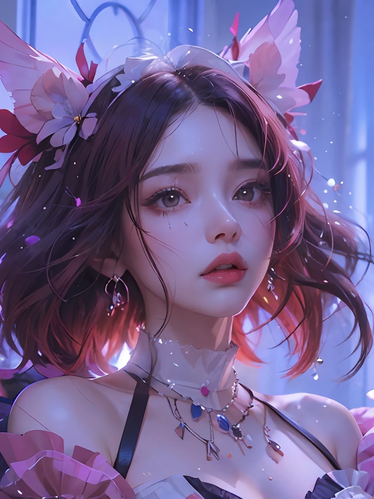 (Masutepiece: 1.3), (maximum resolution: 1.2), (Ultra HDTV: 1.2), cinematic lighting, 8K resolution, Eye and skin detail, detailed facial features, , ( Sharp focus: 1.2), (Face focus: 1.2) , Perfect style, Beautiful, sharp face, Anatomically accurate, Highly detailed skin and face structure, Eye detail, Double eyelids, Thin eyebrows, Glitter eyeliner: 1 Natural cheeks, Glossy skin, White skin: 1.2, (Lip gloss: 1.4), 、 (Shy look: 1.2), Skin and face texture detail, Detailed eyes, Double eyelids, Natural cheeks, , Glossy lips: 1.4, Protruding cleavage、(Large sperm count in breast: 1.4) (Large sperm count in thighs: 1.2) 、 blushing、shy、impatience、frustration、fear of embarrassing glaresknees open、open legs、masturbation behavior、chest stroking、white lingerie、black bra、shiny small flower necklaces and ears Socks Long、Sweating Thighs、Transparent Underwear、 20 years old, Neat and Clean Woman、Red Hair、Colored Hair、Short Hair, Big Tits, Upturned, Floor Sitting, Bedroom、(Complete Maid Outfits) perfect: 1.5)、short white hair