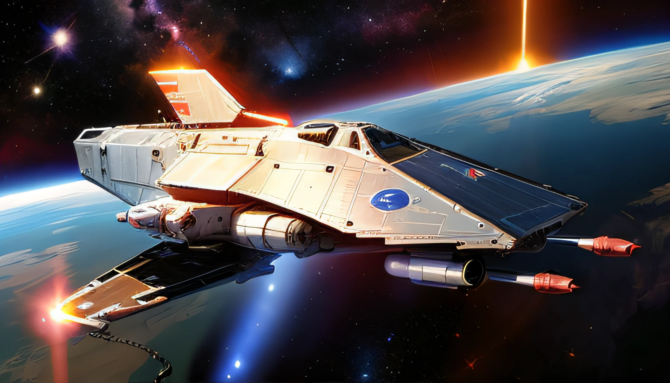 (war spacecraft in the middle of space)