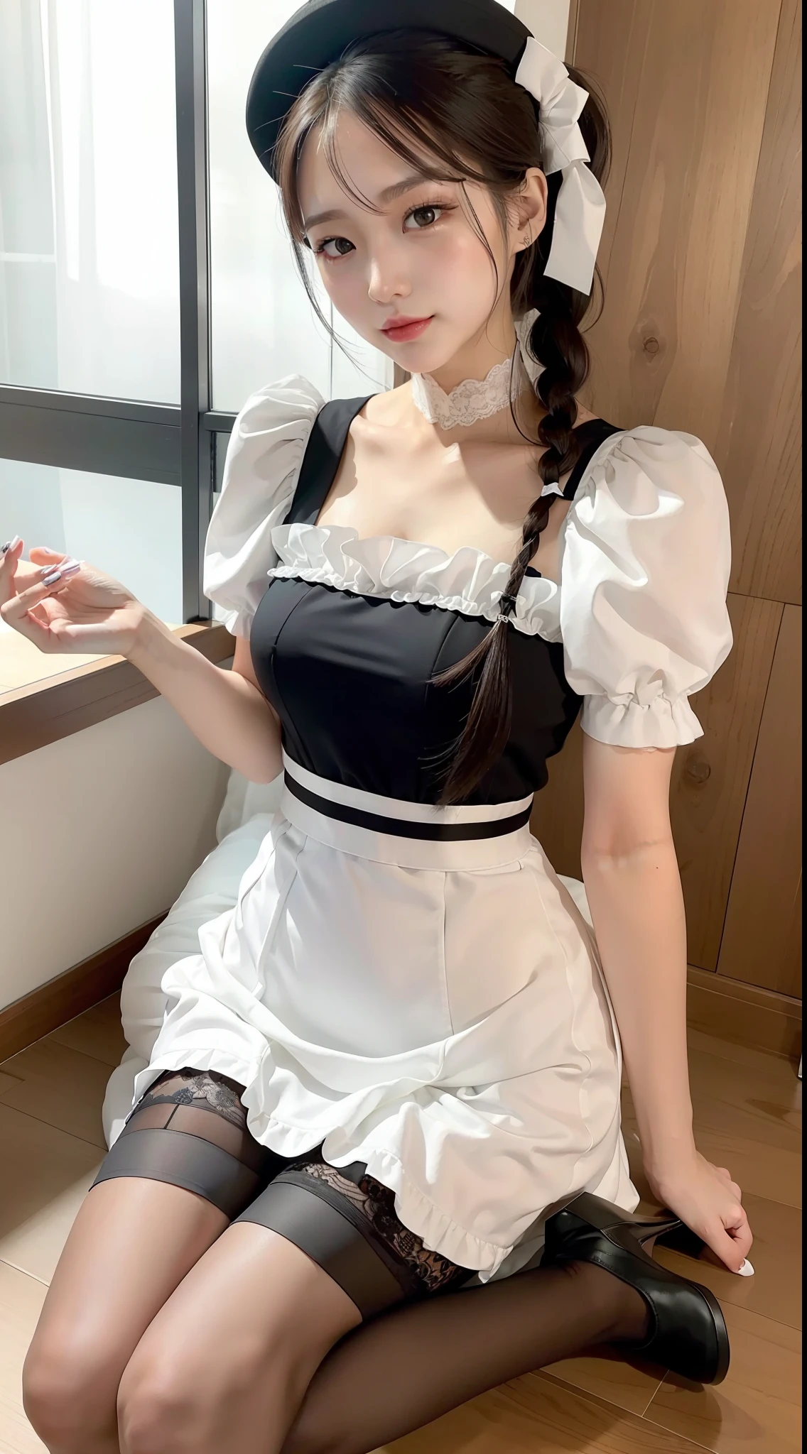 She wears an elaborate maid outfit,Usually black and white。The top is a tight short-sleeved transparent dress,The bust is decorated with a decorative white lace neckline,It exudes a romantic compactness。The hem tends to be slightly fluffy,Fitted with a slim waistband,Create the perfect waistline。She also wore knee-length black socks and high heels,This adds a touch of sexiness to her。
She pays special attention to detail,He wears a white laurel hat on his head,The hat is decorated with white lace and black pressed pleats。Her long hair is usually braided into a cute double ponytail or elegant braid,The makeup is delicate and cute,Highlight her innocent temperament。
About facial expressions,She usually wears a sweet smile,It gives a feeling of affinity。She is good at using gentleness、Considerate tone to serve the host,People admire her attitude and temperament,ultra HD picture quality