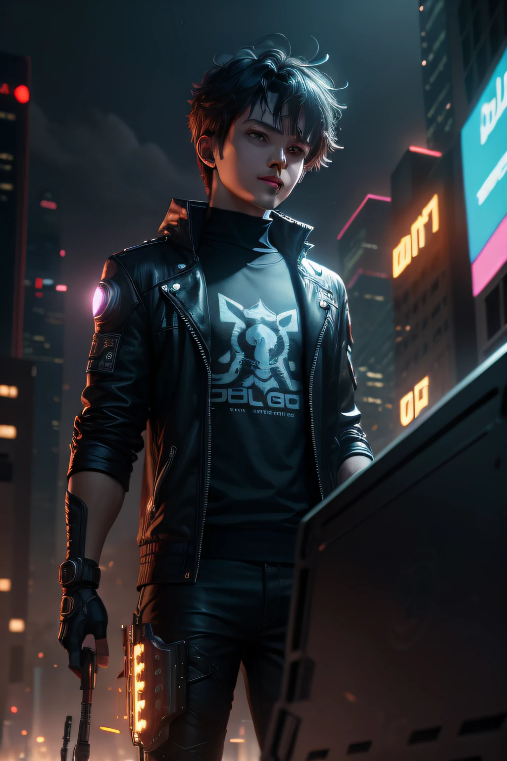 ultra detail, high resolution, ultra detailed, best quality, amazing, top quality, extremely detailed CG unity 8k wallpaper, cinematic lighting, cat fanboy, cyberpunk, dark boy