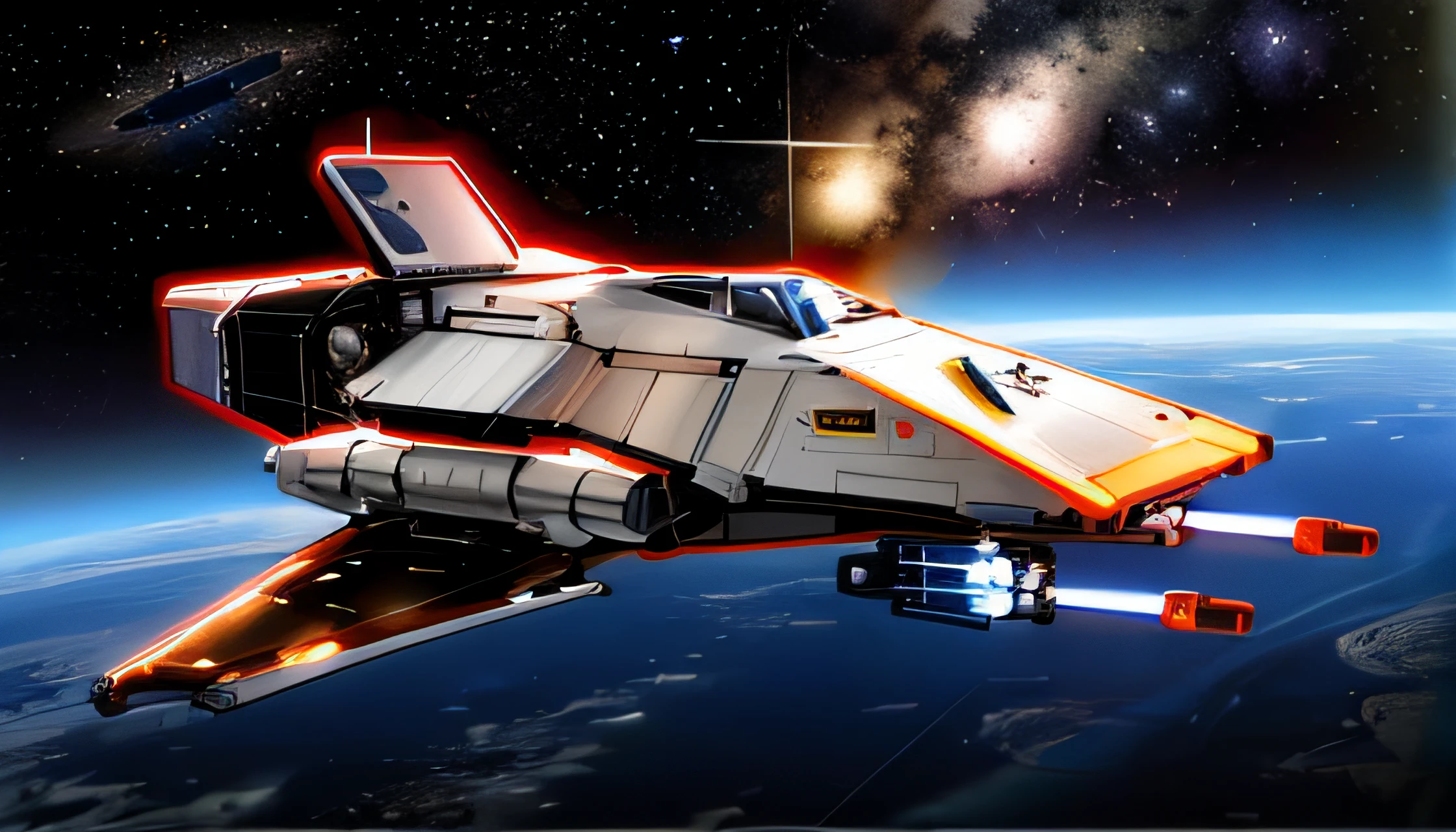 (war spacecraft in the middle of space)
