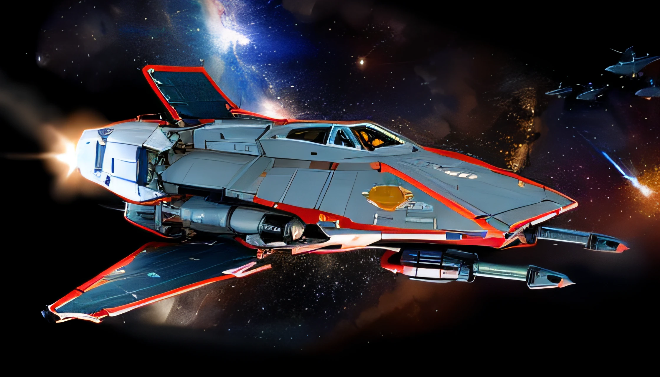 (war spacecraft in the middle of space)