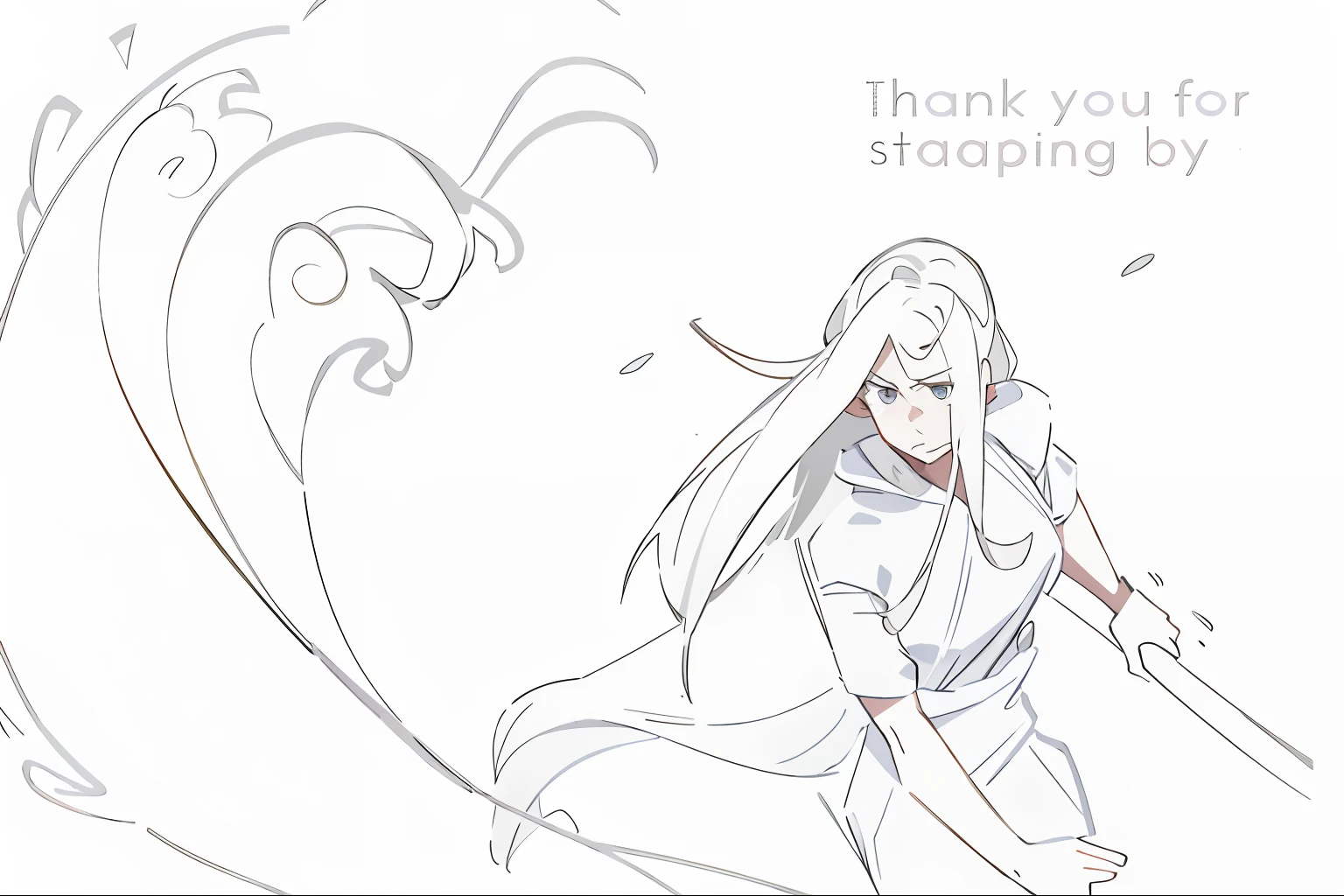 A painting of a woman in a white dress holding a surfboard, wind blown,hair flowing, long hair windy, flowing hair and long robes, wind in long hair, inspired by Yu Zhiding, Flowing hair, long and flowing hair, heavy gesture style closeup, cloak flittering in the wind, The wind blows hair, Line sketch, clean lineart, strong winds
