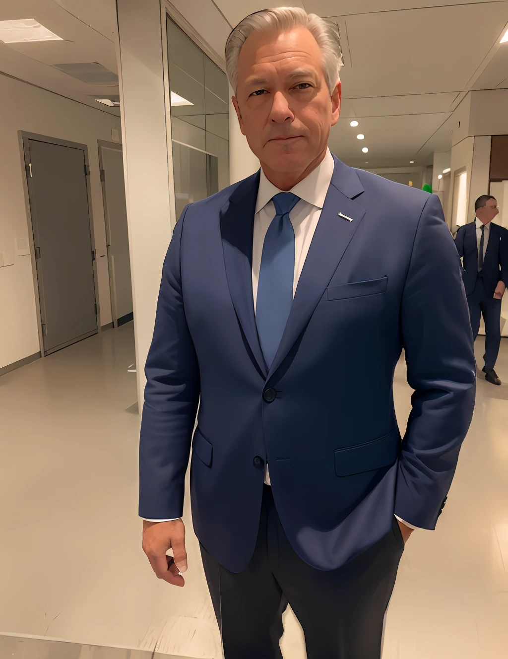 A middle-aged man,Wear a suit ,Pan
