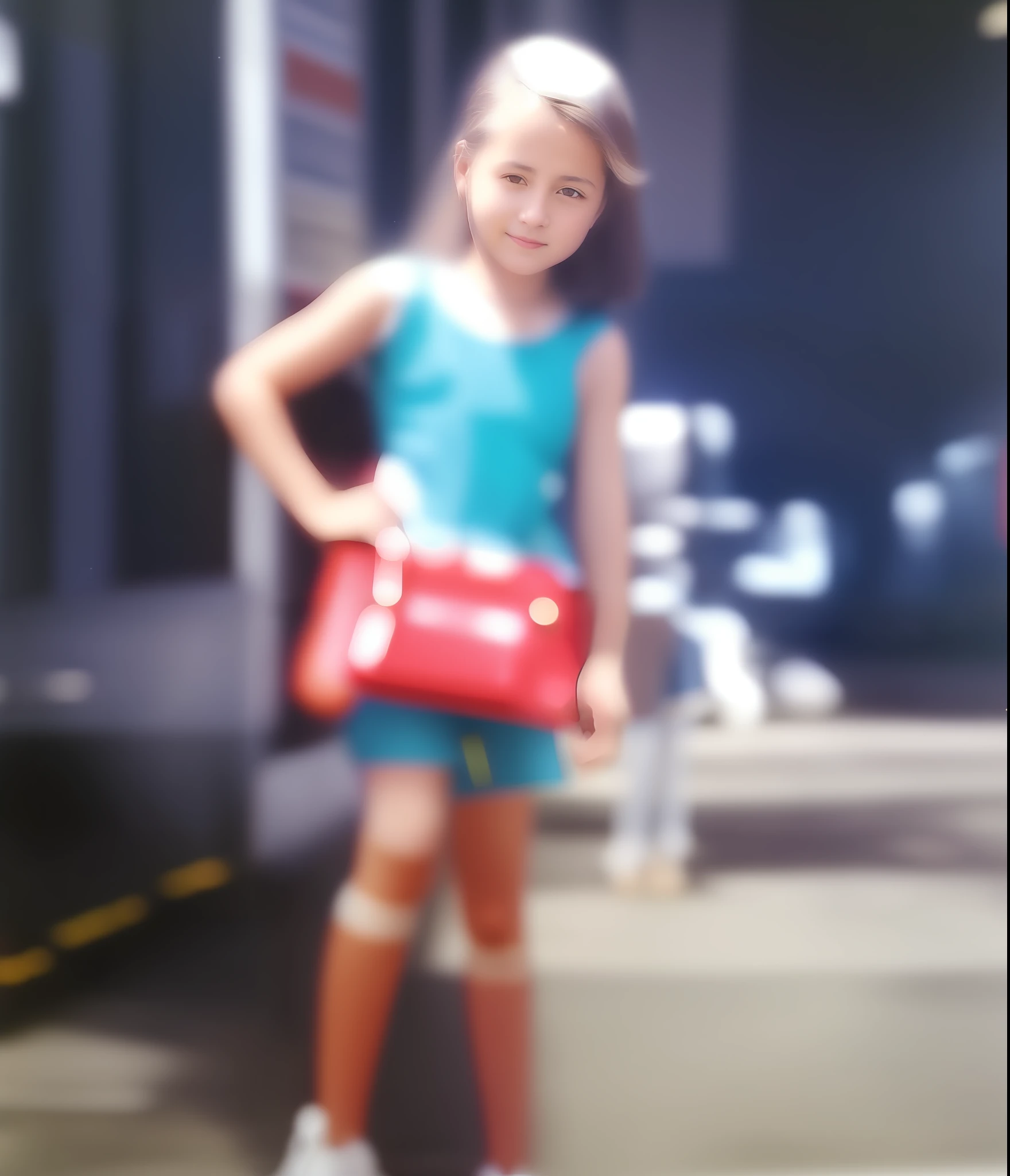 There's a young woman standing on a sidewalk with a red purse, imagem antiga, quatro anos, childhood friend, 4 anos de idade, em torno de 1 9 anos, Foto colorida dos anos 90, Digitalizados, cerca de 3 5 anos, childhood memory, taken in the early 1990s, imagem desfocada, tiradas em meados dos anos 2000