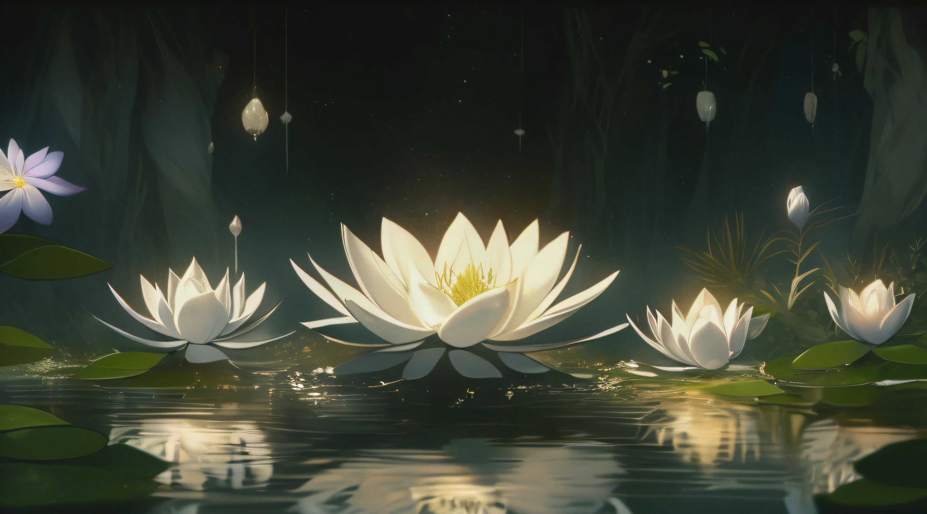 glowing and floating black lotus flower surrounded by golden white red light fireworks fantasy setting, forget me not flowers, vines, high fantasy, emotional, senses, feelings, magical, fog, sunlight, full body, trending on artstation, iridescent, light of the dawn, magic light, ultra high resolution, colorful, photography hyperdetailed cinematic lighting hdr, softbox lighting, extreme detail, octane render, 64k, post-processing, extreme wide angle, long shot, ultra sharp, photorealistic, depth of field, releasitc, photorealistic, epic composition Unreal Engine, Cinematic, Color Grading, portrait photography, Ultra-Wide Angle, Depth of Field, hyper-detailed, Cinematic, Colour Grading, Editorial Photography, Photography, Photo Shoot, Depth of Field, DOF, Tilt Blur, White Balance, 32k, Super Resolution, Megapixel, ProPhoto GB, VR, Half Moon Lighting, Natural Lighting, Incandescent, Fiber Optic, Mood Lighting, Cinematic Lighting, Studio Lighting, Soft Lighting, Volumetric lighting, Contre-Jour, Beautiful Lighting, Accent Lighting, Global Illumination, Optics, Dispersion, Brightness, Shadows, Roughness, Glare, Reflections, Lumen Reflections, Reflections in Screen dreams, Diffraction Gradation, Chromatic Aberration, Photoshoot, Depth of Field, Tilt Blur, Shutter Speed 1/1000, F/22, White Balance, 32k, Super-Resolution, Megapixel, Scan Lines, Ray Tracing, Ray Tracing Ambient Occlusion, Anti-Aliasin g, FKAA, TXAA, RTX, SSAO, Shaders, OpenGL-Shaders, GLSL-Shaders, Post Processing, Post-Production, Cel Shading, Tone Mapping, CGI, VFX, SFX, HD cinematic, finely detailed, intricate design, Minimalism, Ray Tracing Reflections, Frontlight, Glamour Shot, Chromatic Aberration, 8k, no humans, scenery, flower, boat, water, lotus, lily pad, watercraft, night, outdoors, building, reflection