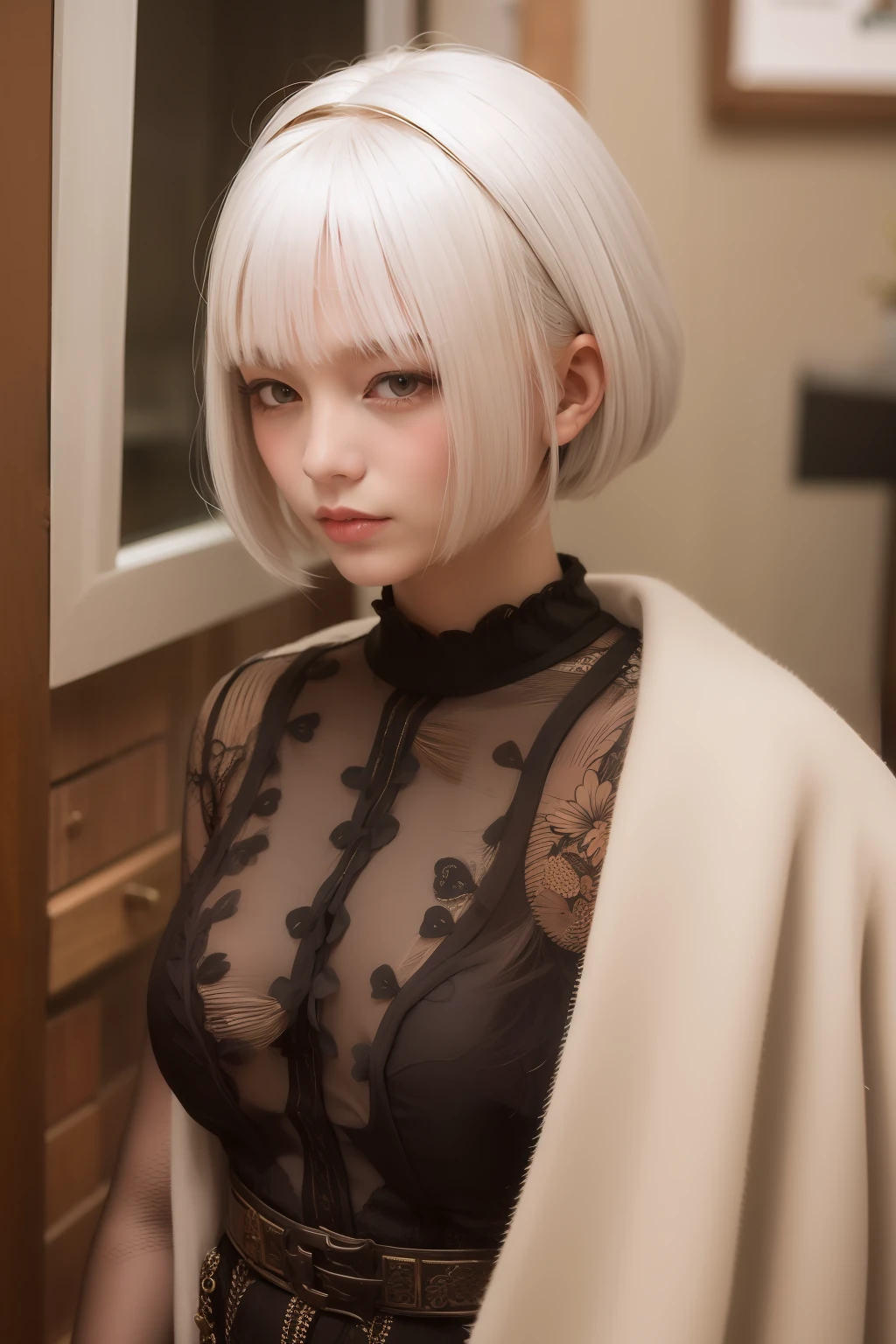 White hair, girly, two-dimensional, warm color, antique