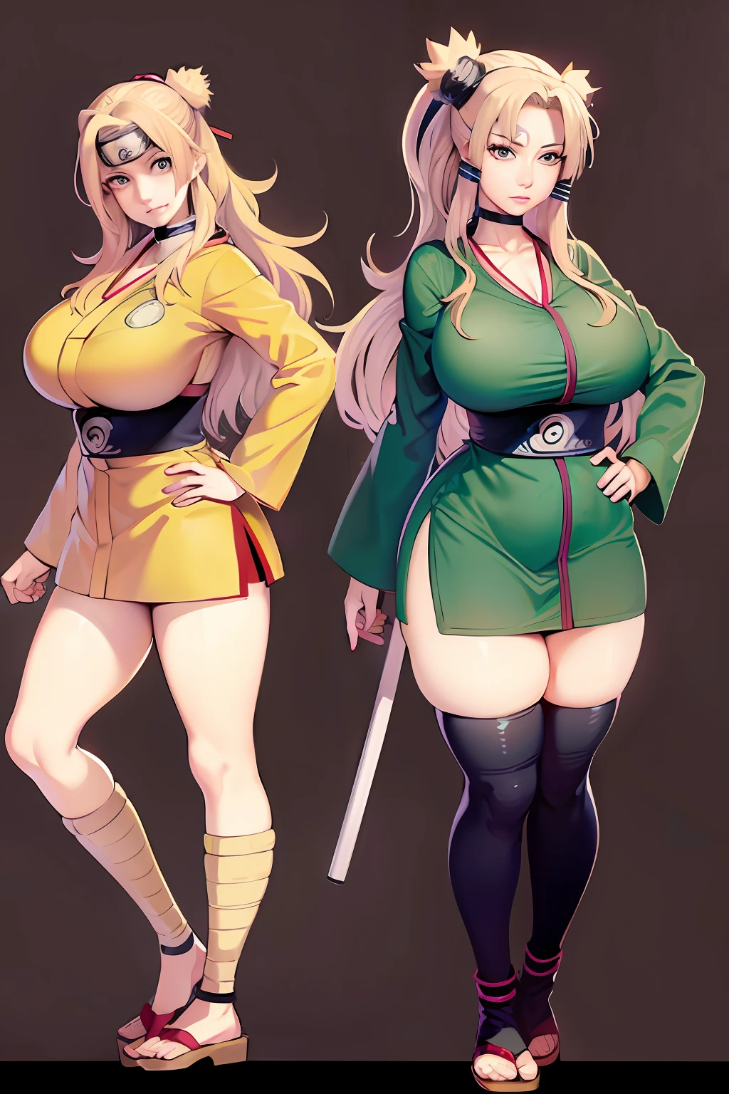 Digital painting style ((Tsunade in Naruto)) ((Akatsuki clothes)) The are huge