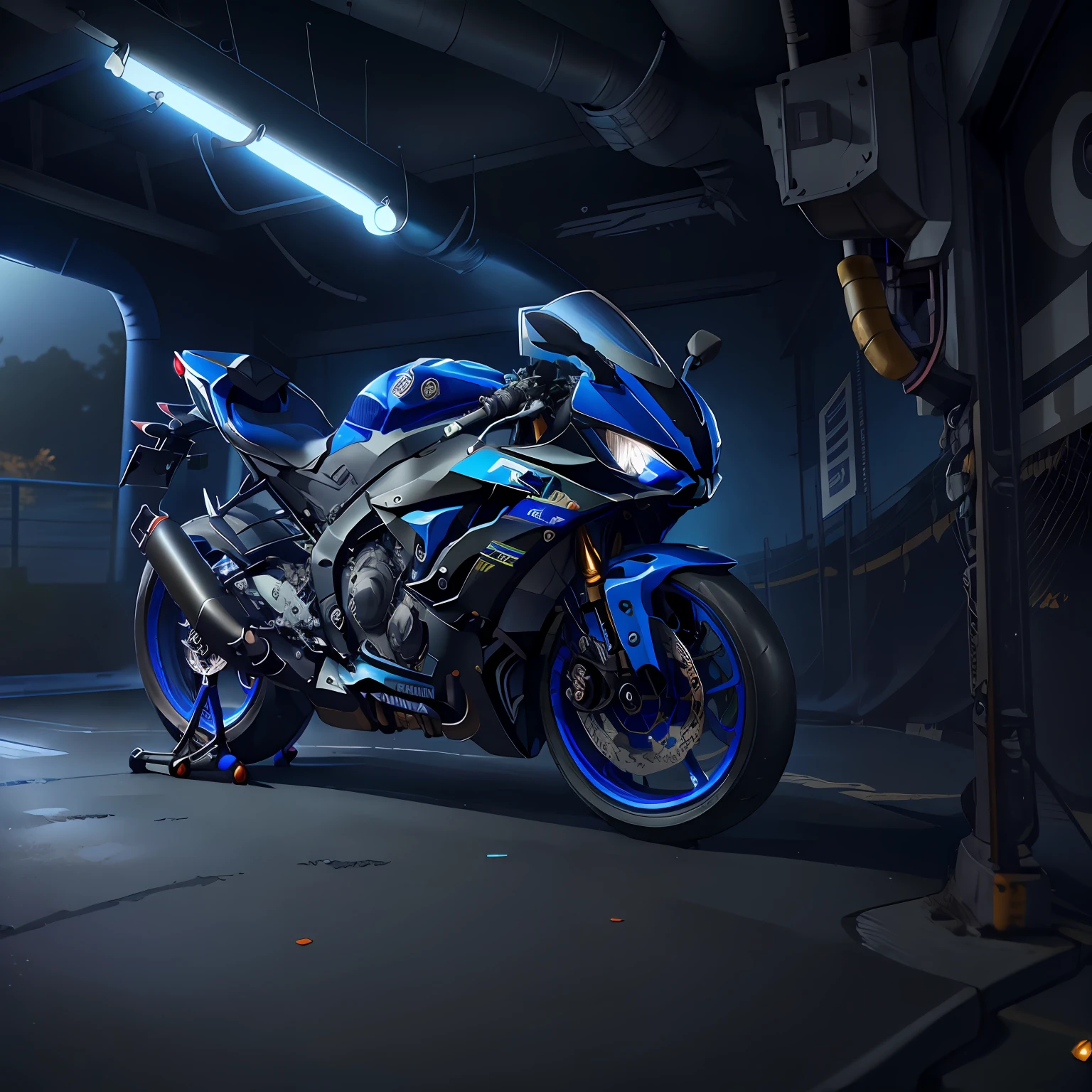 ( Yamaha R1),(total view) ,Cores 64 k, (azul/prata neon),4D ,rota 66