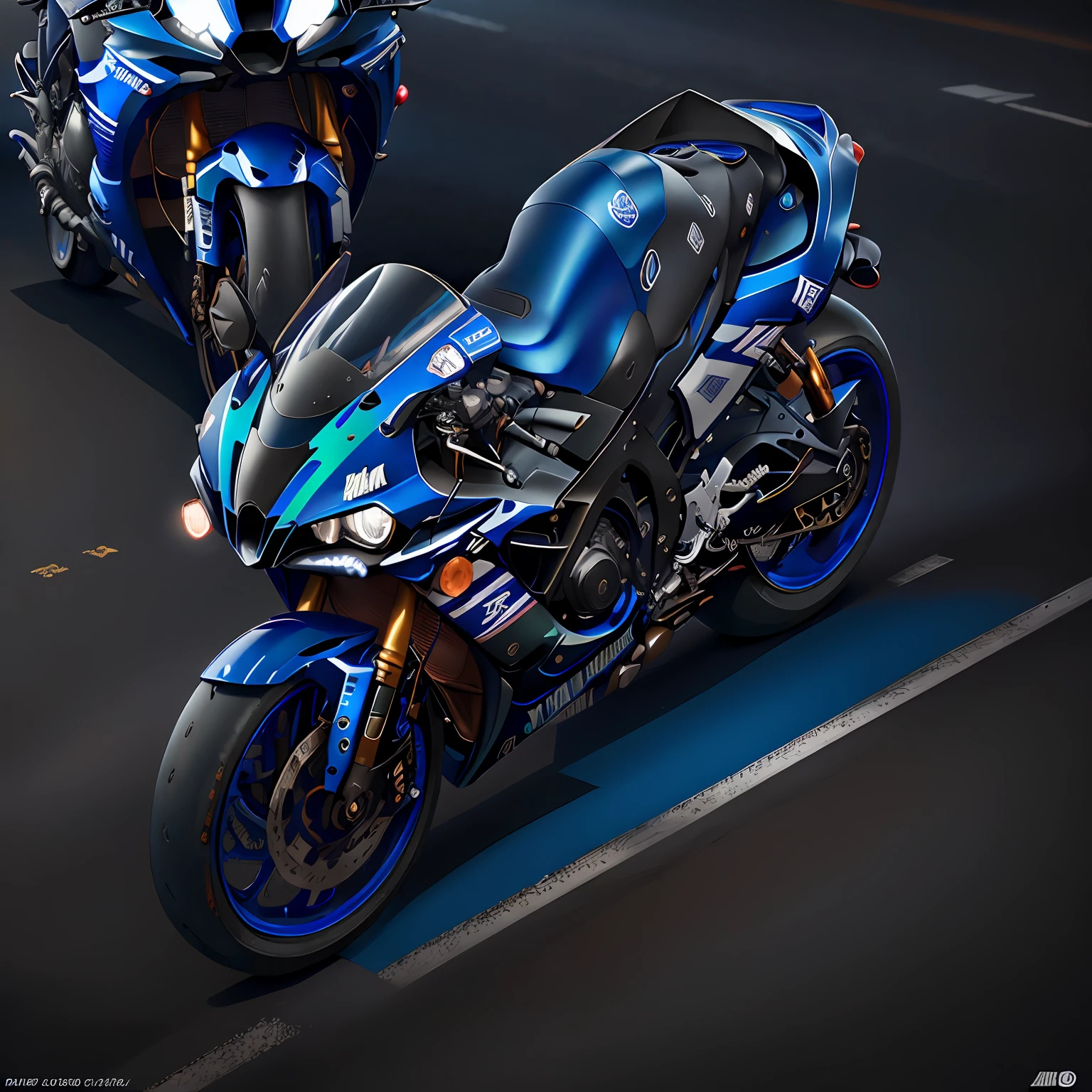 ( Yamaha R1),(total view) ,Cores 64 k, (azul/prata neon),4D ,rota 66