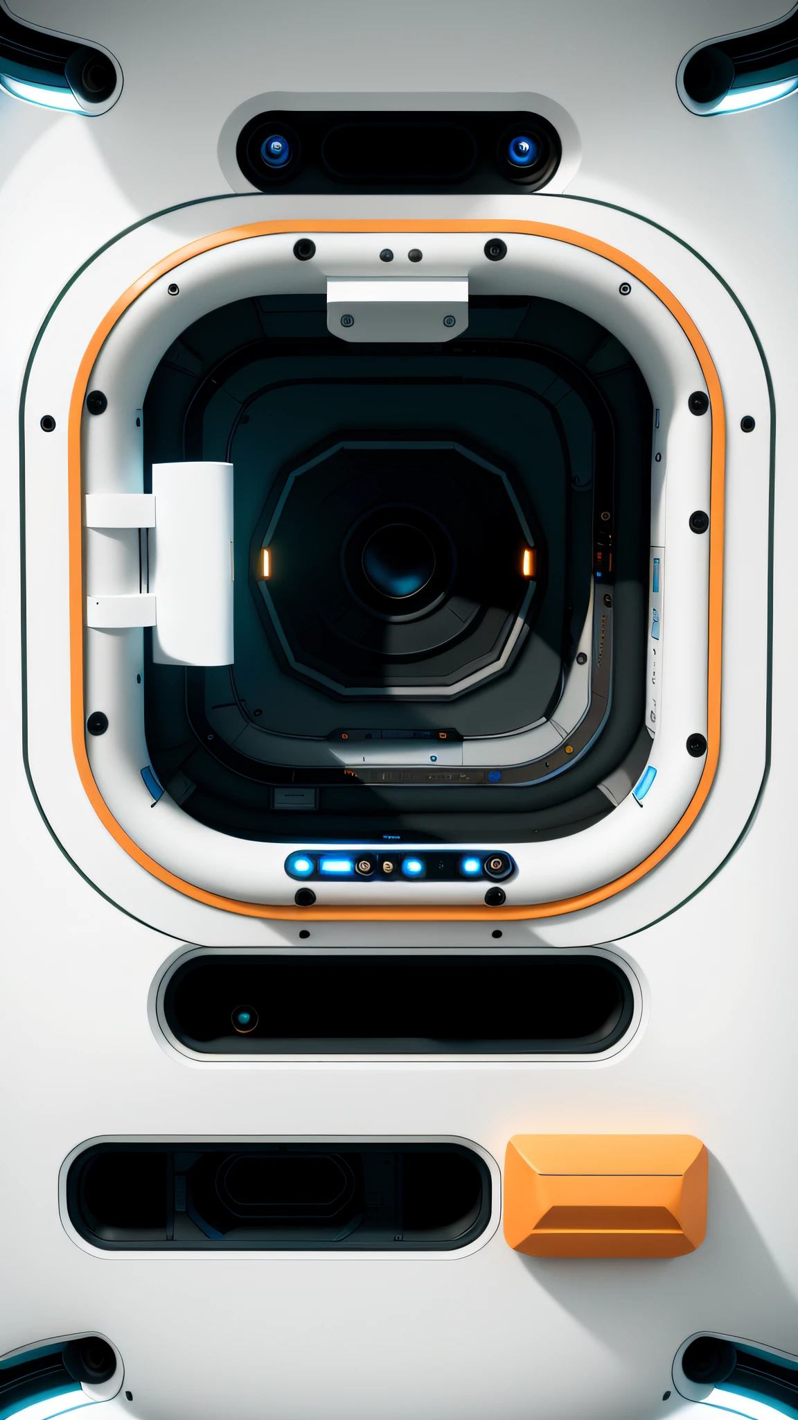 Close-up with window, Spaceship window, hibernation capsule close-up, front left speaker, Lots of detail，Technologie, straight camera view, highly capsuled, Superb detail 8 K, complete body view, 8k vertical wallpaper, 8k vertical wallpaper, cryogenic pods, micro detail 4k, the console is tall and imposing