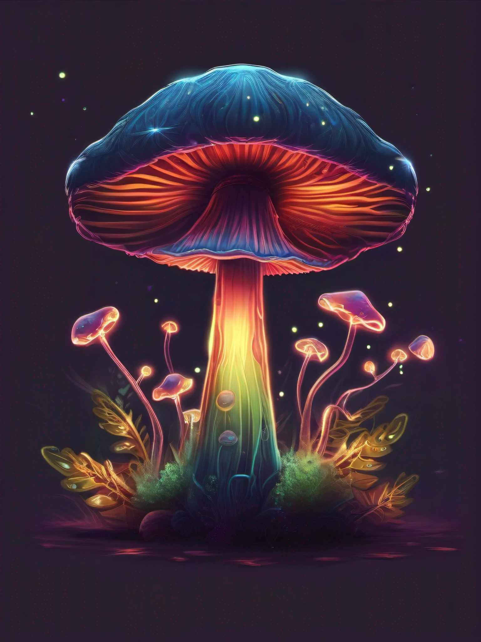 a glowing magical mushroom in the style of chalkdust, releasing neon glowing spores