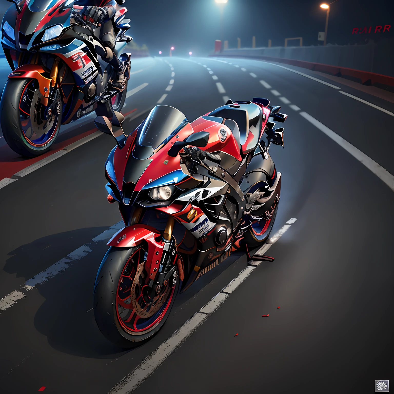 ( Yamaha R1),(total view) ,Cores ?? k, (VERMELHO/prata neon),4D ,rota 66