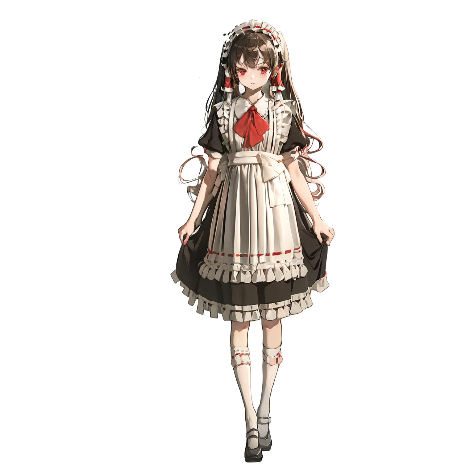 Illustration of Reimu Shiramine in a maid costume, masutepiece, Fine details, 4K, 8K, 12K, Solo, One Person, Beautiful Girl, caucasian female, M Spread Leg