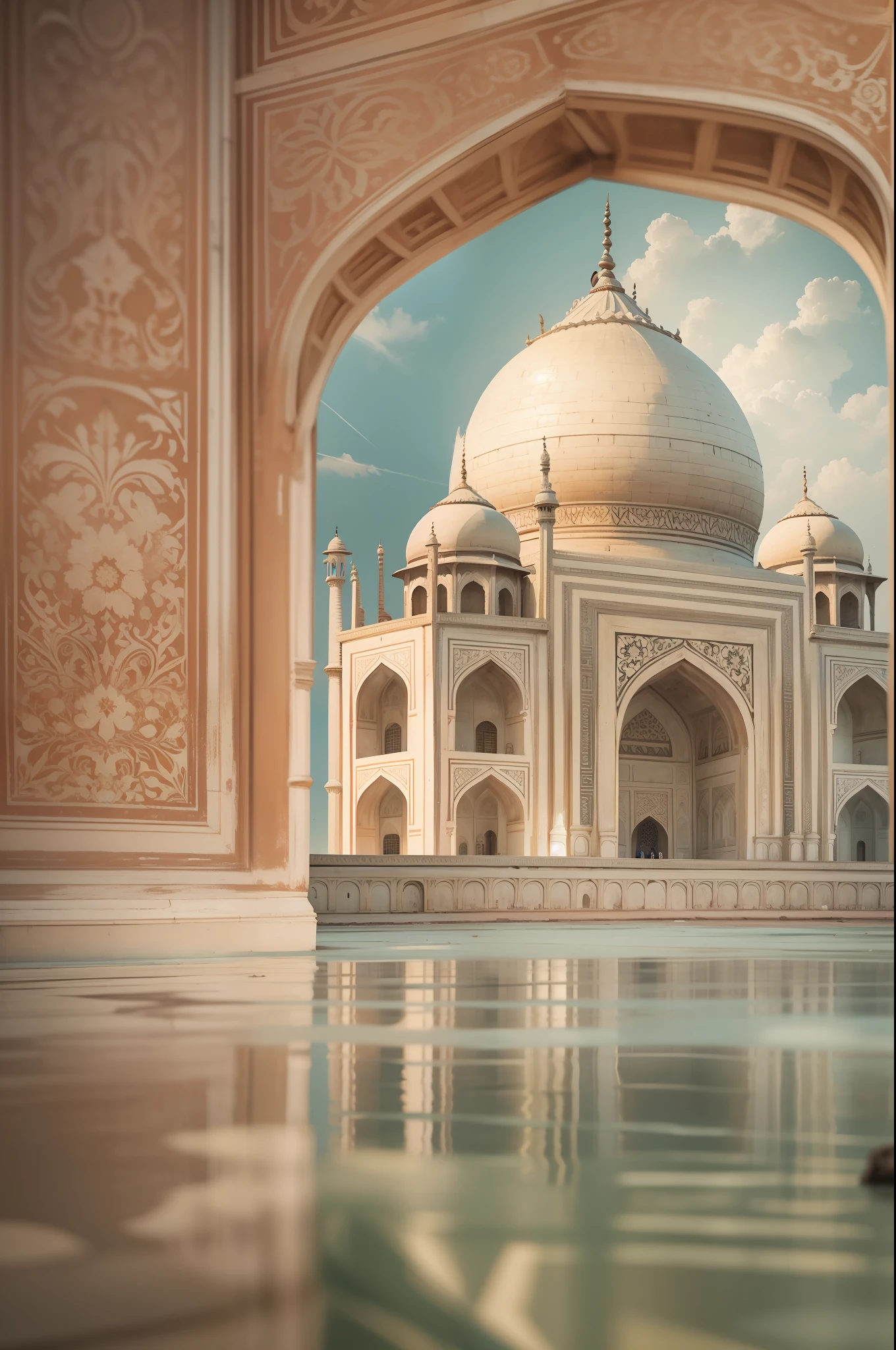uma fotografia deslumbrante do Taj Mahal, alta qualidade, detalhes realistas