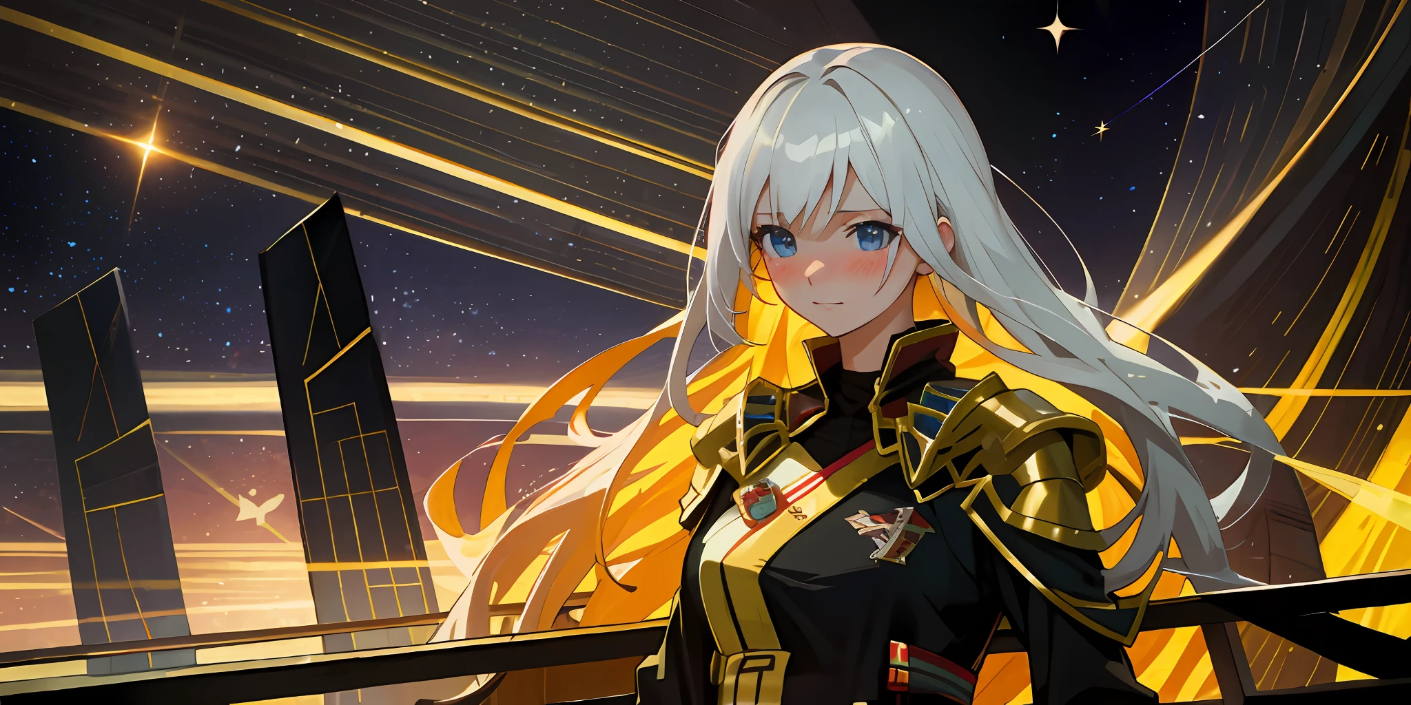 Shy, blushing cautiously,Cute royal sister,petty eyes,Slightly curved transversely,The sides are slightly inclined,Slight close-up of the face, anime woman fullbody art, Wearing Gorgeous Costume, Anime figure; Full-body art,White hair