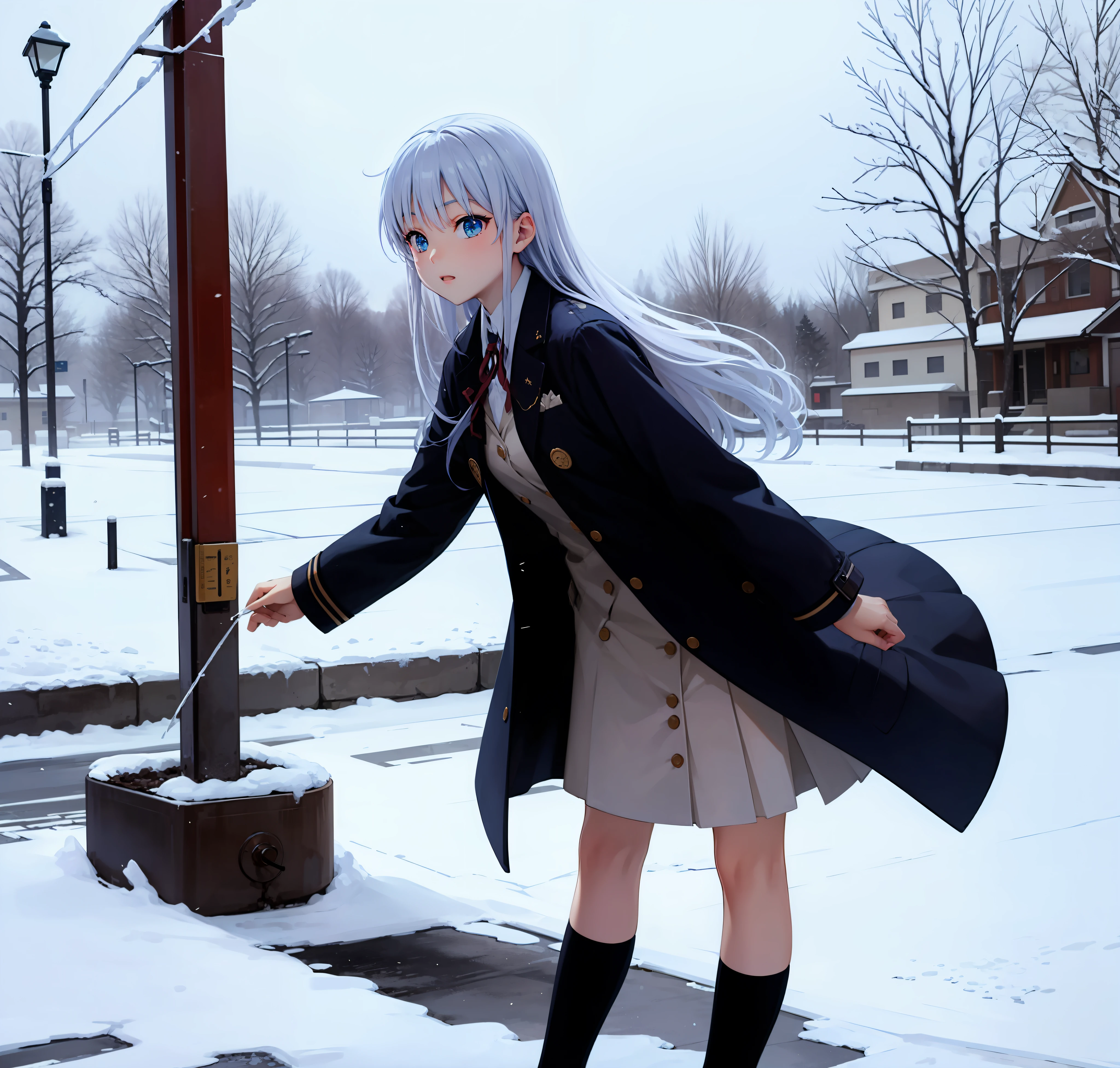 wintertime，Icy snow，Beautiful highschool girl