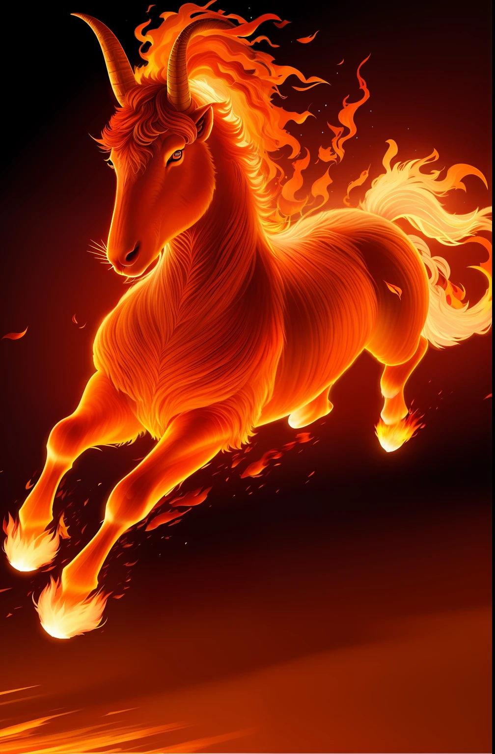 Animal sheep,Fire Sheep,Sheep running in the air,There is fire in the mouth, fire and flames mane, Digimon Dragon, fiery coloring, pecora, Amazing wallpapers, Amazing, firey, high quality hd digital art, wallpaper hd, fires!! Hyperrealistic, wallpaper - 1 0 2 4, sleipnir, The sheep of fire fly, Ride on a jumping sheep, Sheep with horns,hd illustration,8K high-definition,Pubic area is clear,the detail