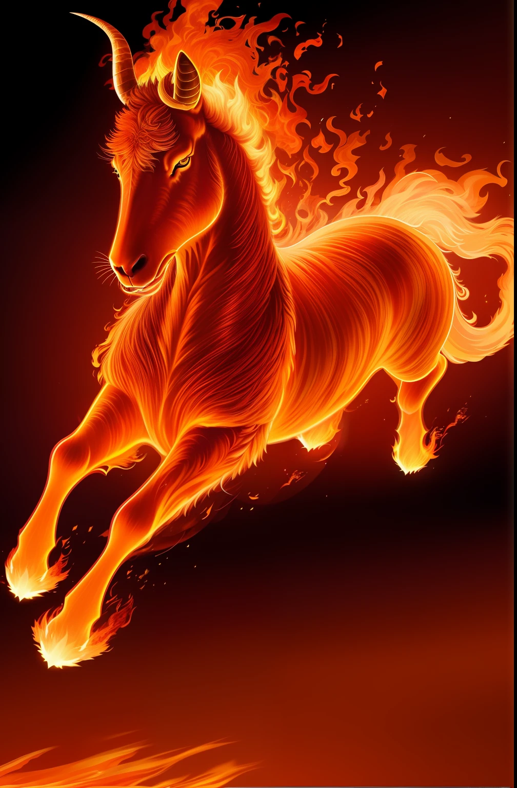 Animal sheep，Fire Sheep，Sheep running in the air，There is fire in the mouth, fire and flames mane, Digimon Dragon, fiery coloring, pecora, Amazing wallpapers, Amazing, firey, high quality hd digital art, wallpaper hd, fires!! Hyperrealistic, wallpaper - 1 0 2 4, sleipnir, The sheep of fire fly, Ride on a jumping sheep, Sheep with horns，hd illustration，8K high-definition，Pubic area is clear，the detail