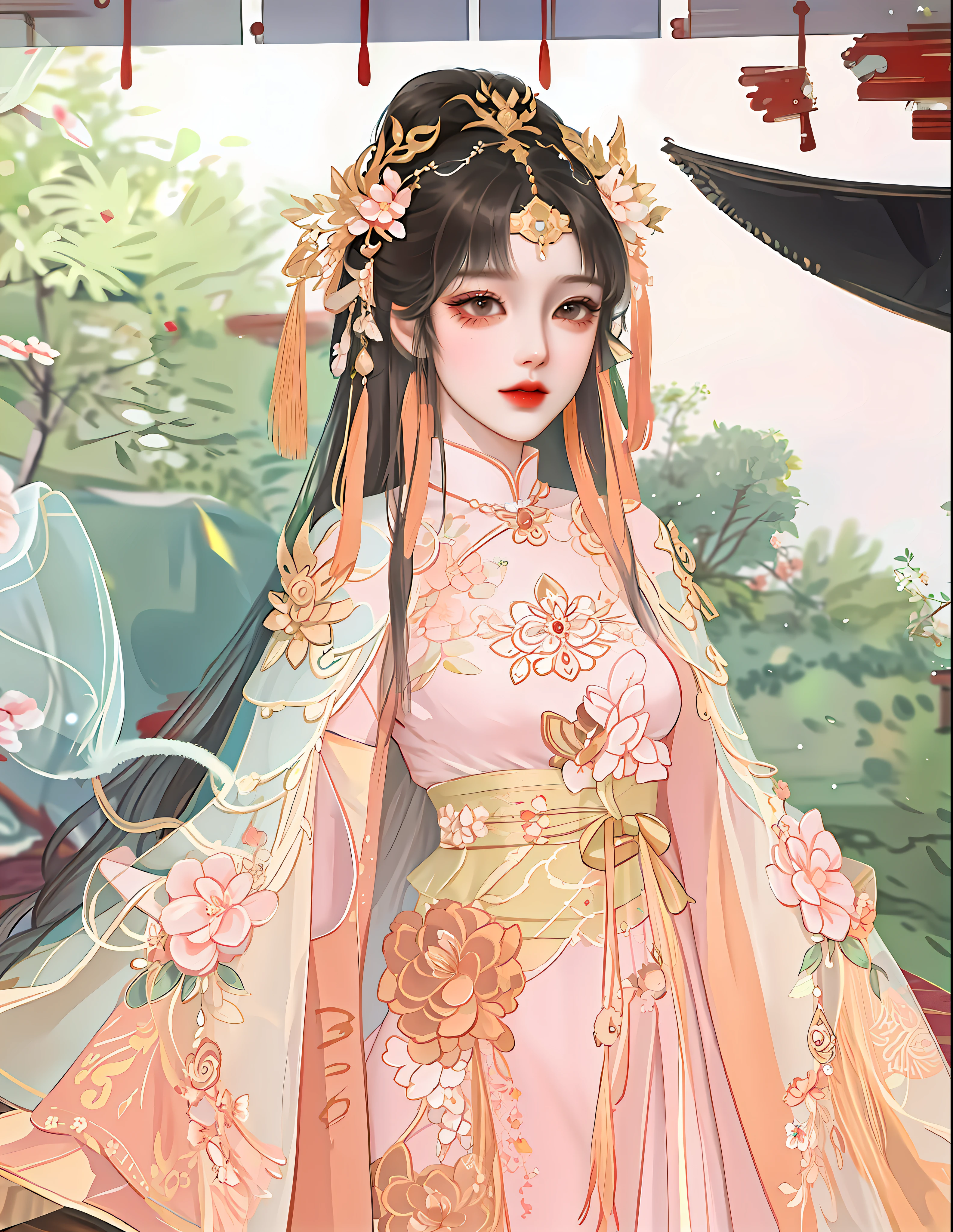 oriental girl，Works of masters，It is engaging and beautifully composed，Her figure is curvy，Enough to be a masterpiece。The painting is undoubtedly super detailed，Her figure is curvy，Best picture quality，Higher quality，high detal， 超高分辨率， 8K分辨率， depth of fields， cinematic photogtaphy， intricately details， carefully， meticuloso， glorious， max detail， extreme beautiful， （（（1girll， 独奏）））， A picture， tmasterpiece， （Best picture quality）， Higher quality， high detal， 超高分辨率， in a panoramic view， Exquisite facial features， s the perfect face，Detailed digital anime art，Anime girls wearing oriental costumes，A bird in his hand, a beautiful fantasy empress, Princesa chinesa antiga, Palace ， A girl in Hanfu, Inspired by Lan Ying, ancient asian dynasty princess, ((a beautiful fantasy empress)), Inspired by Qiu Ying, China Princess, inspired by Ma Yuanyu, Beautiful character painting, inspired by Luo Mu
