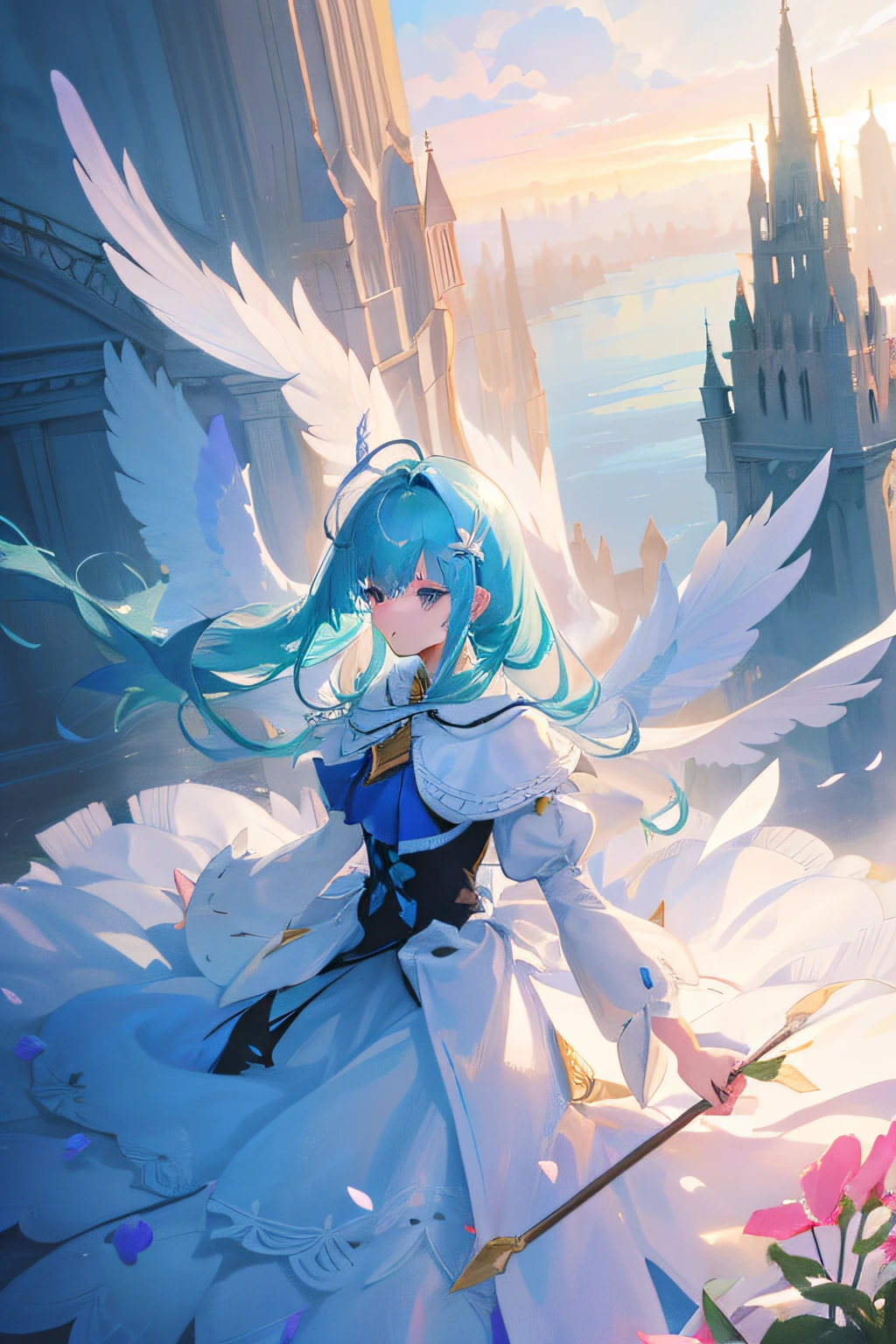 (extremely detailed CG unity 8k wallpaper),(((masterpiece))), (((best quality))), ((ultra-detailed)), (best illustration),(best shadow), ((an extremely delicate and beautiful)),dynamic angle,floating,
The detailed castle, (((the best building))),
mist encircles the mountains,fairyland,dynamic angle,classic,(detailed light),feather, nature, (sunlight), river, forest,flowers,beautiful and delicate water,(painting),(sketch),(bloom),(shine)
