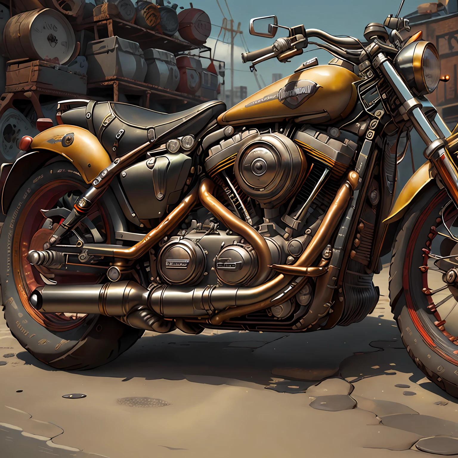 ( Harley Davidson Garoto Gordo),(total view) ,Cores 64 k, (YELOW)),4D ,rota 66